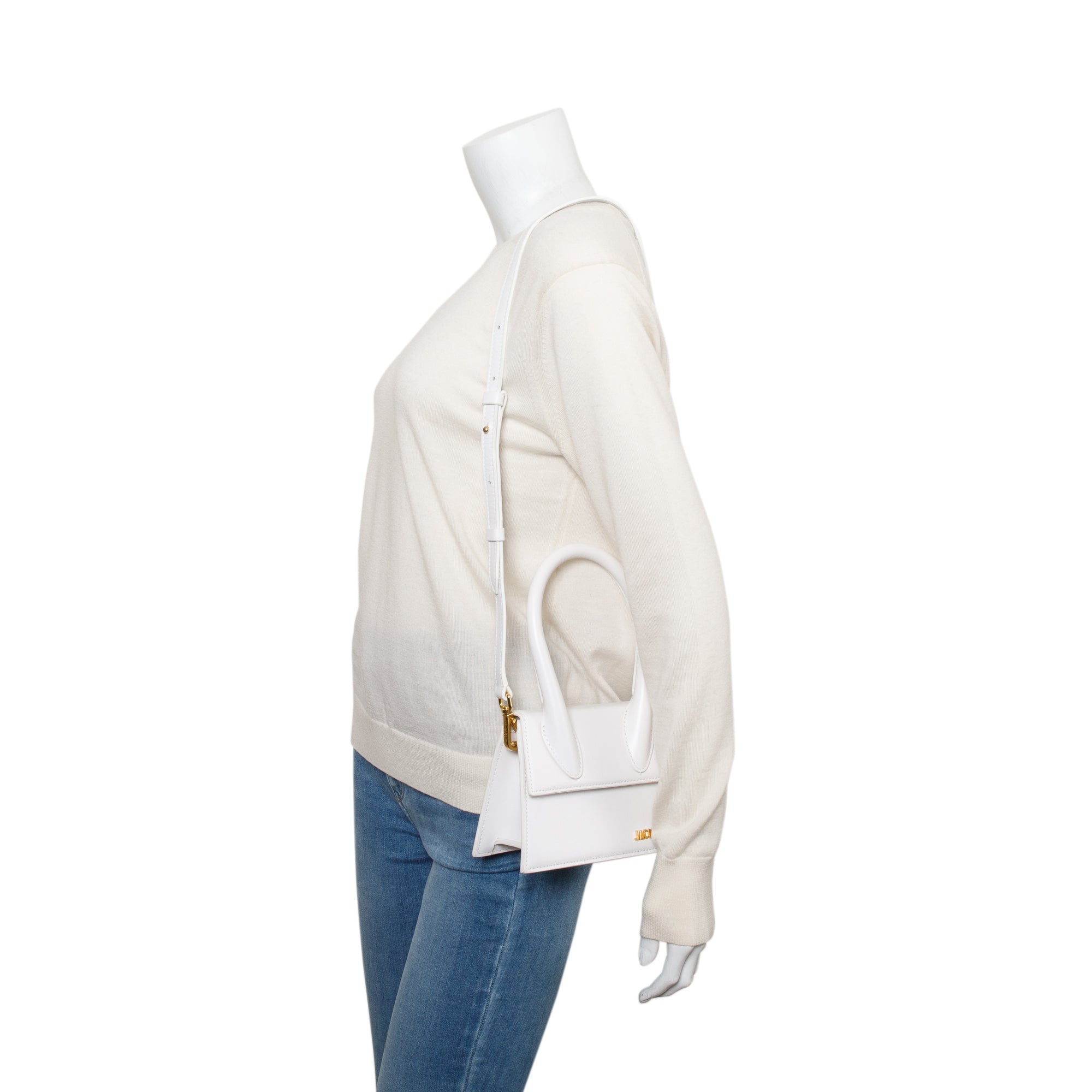 Jacquemus White Leather Le Chiquito Moyen Bag w/ Strap