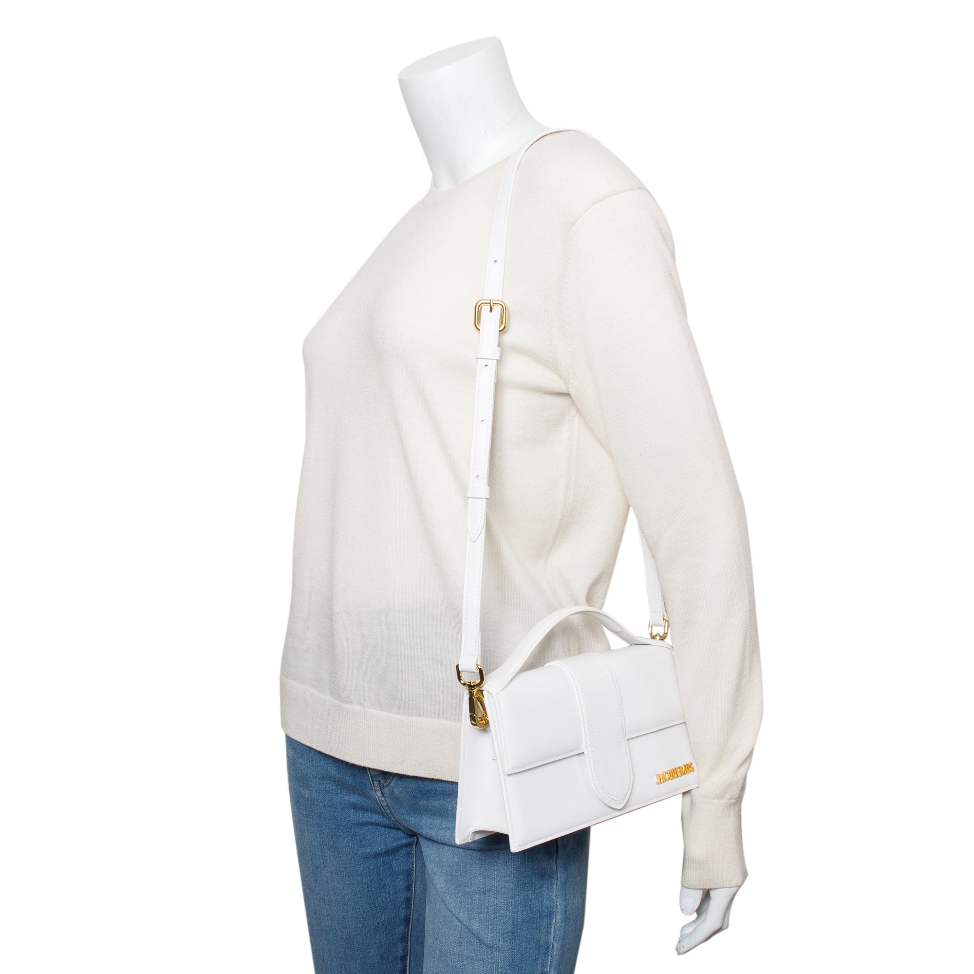 Jacquemus White Leather Le Grand Bambino Bag w/ Strap