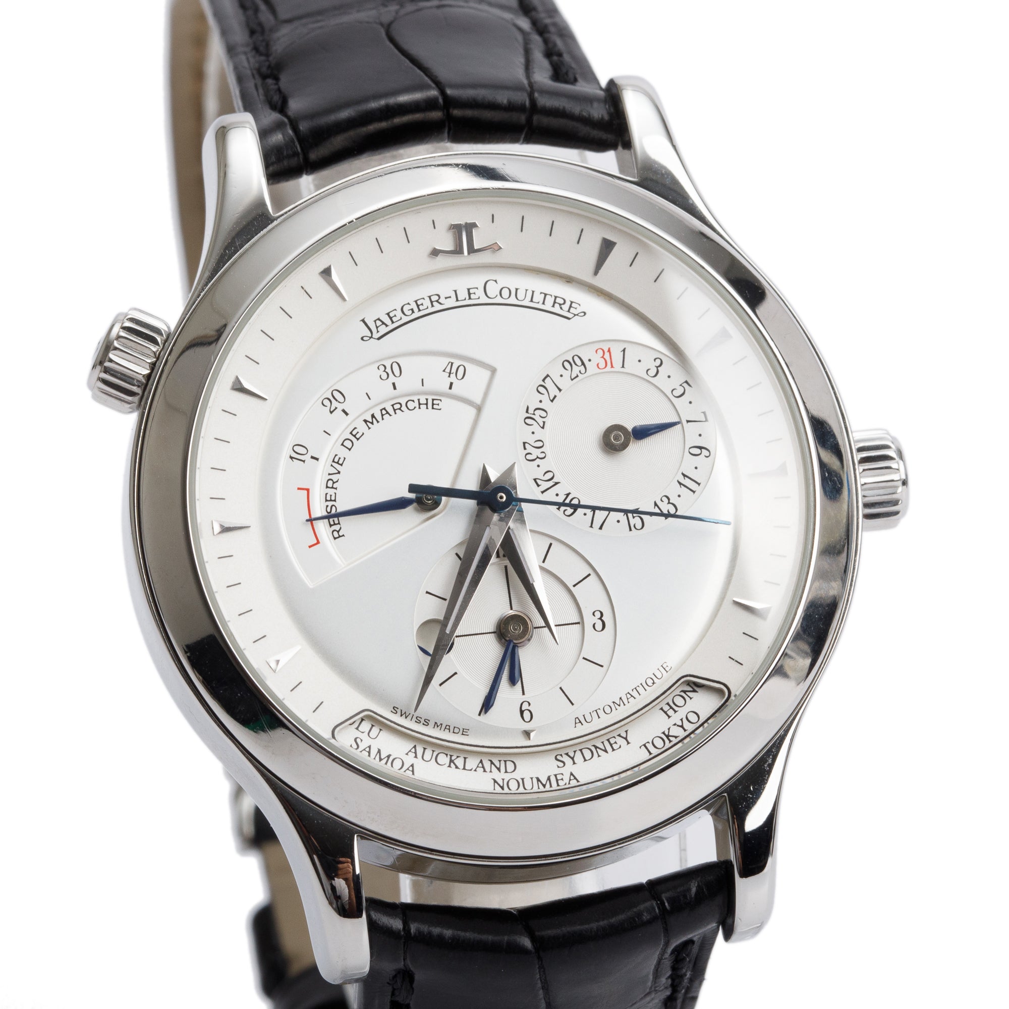 Jaeger LeCoultre Stainless Steel Master Geographic 38 MM World Time Automatic Watch