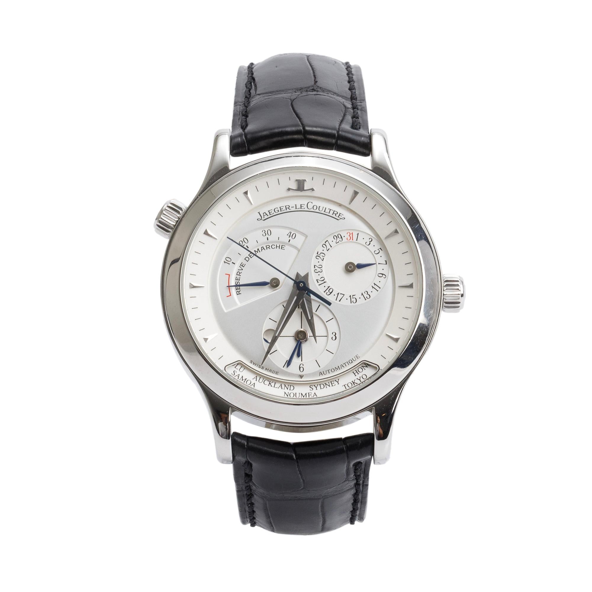 Jaeger LeCoultre Stainless Steel Master Geographic 38 MM World Time Automatic Watch