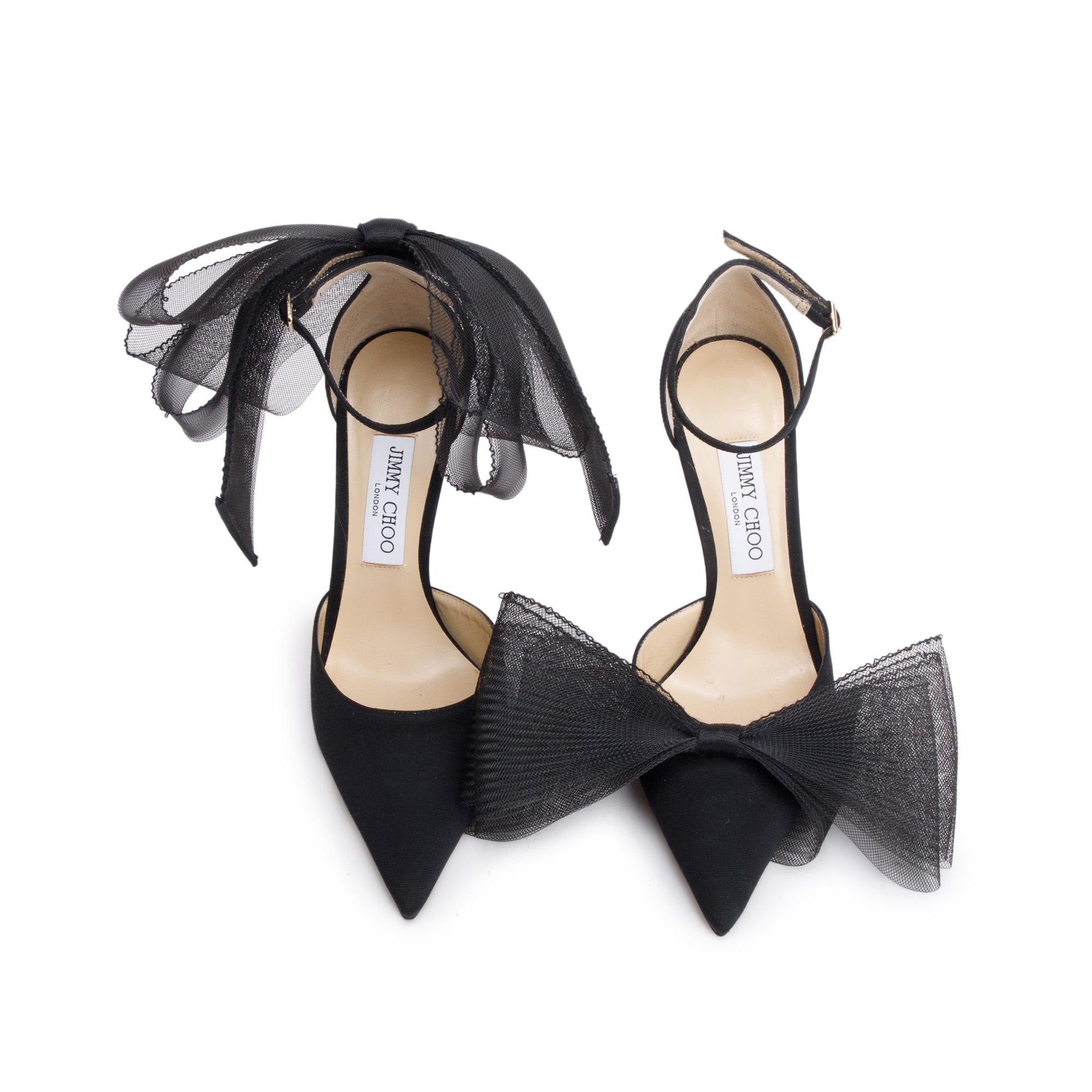 Jimmy Choo 2022 Black Satin Bow Accent Averly 100 Heel Sandals, Size 39 w/ Box & Reciept