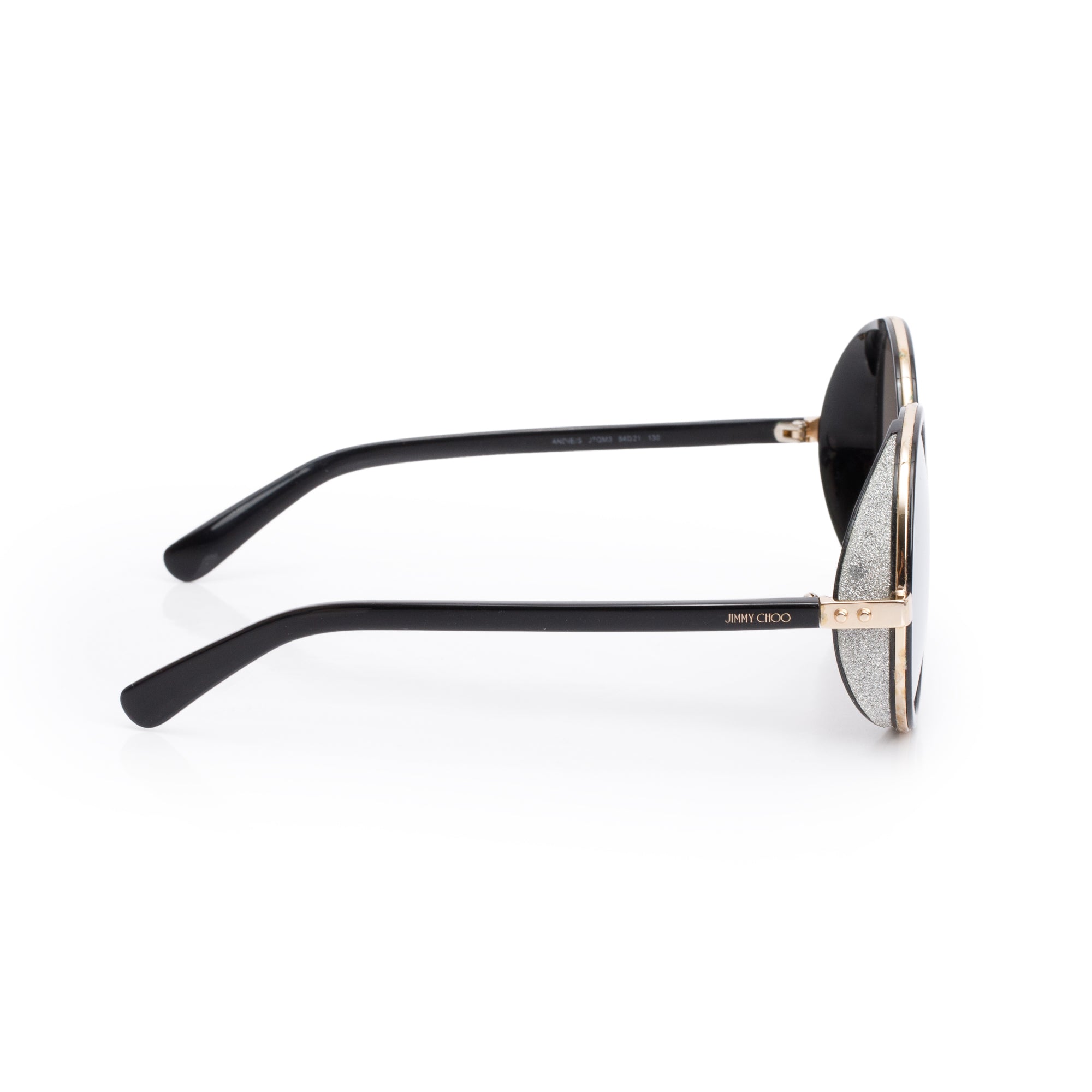 Jimmy Choo Andie/S Black Acetate Glitter Round Sunglasses w/ Case