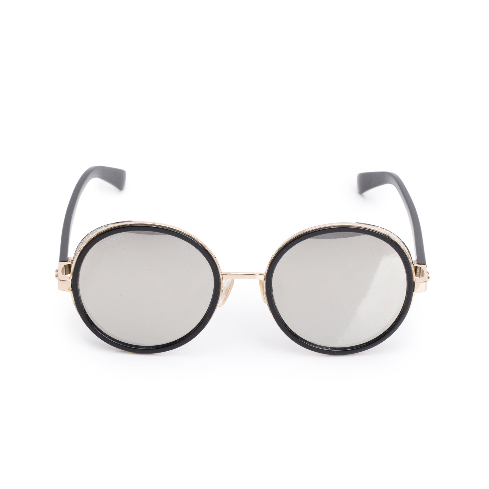 Jimmy Choo Andie/S Black Acetate Glitter Round Sunglasses w/ Case