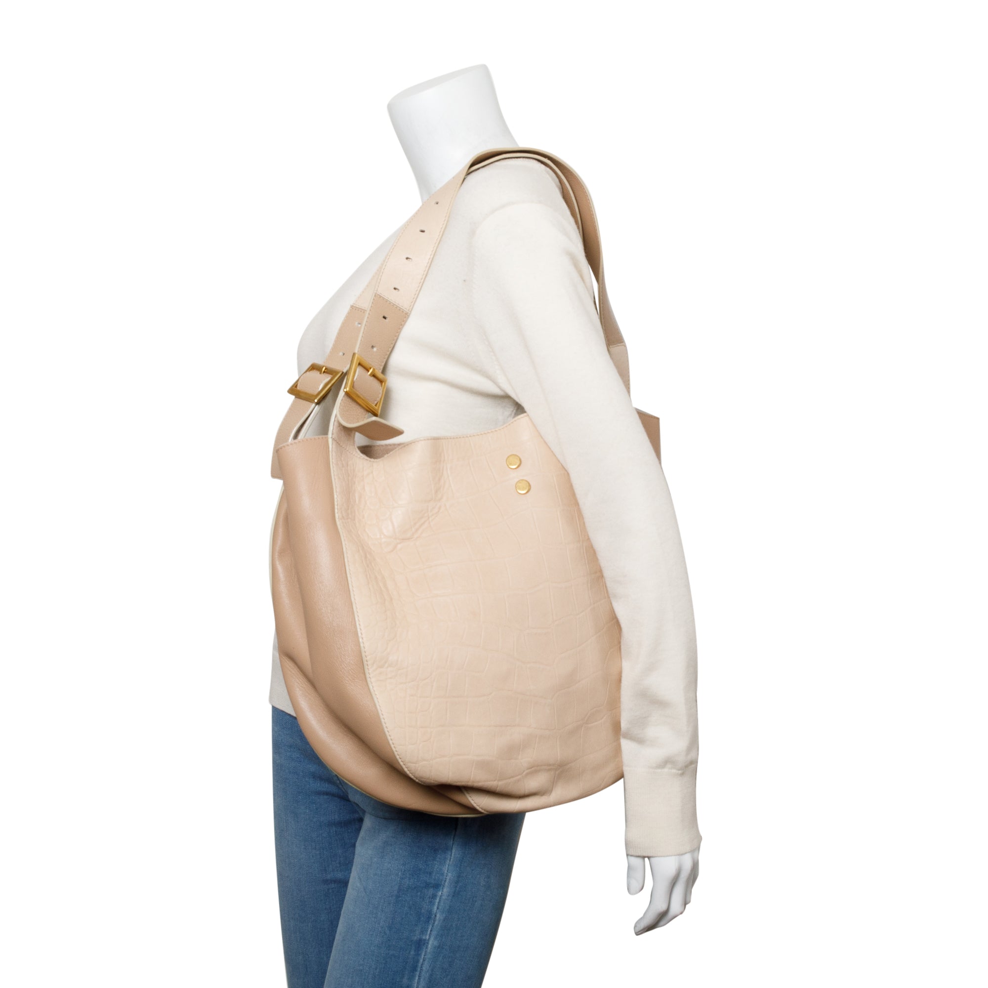 Jimmy Choo Beige Croc Embossed Calfskin Leather Hobo Bag
