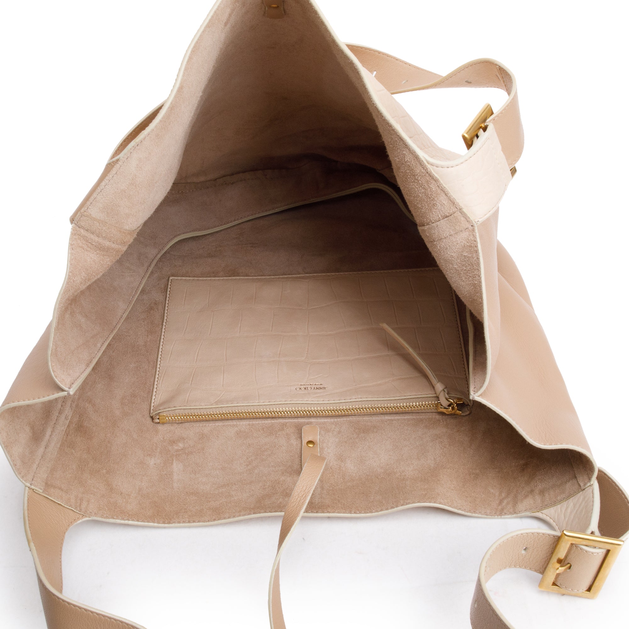 Jimmy Choo Beige Croc Embossed Calfskin Leather Hobo Bag