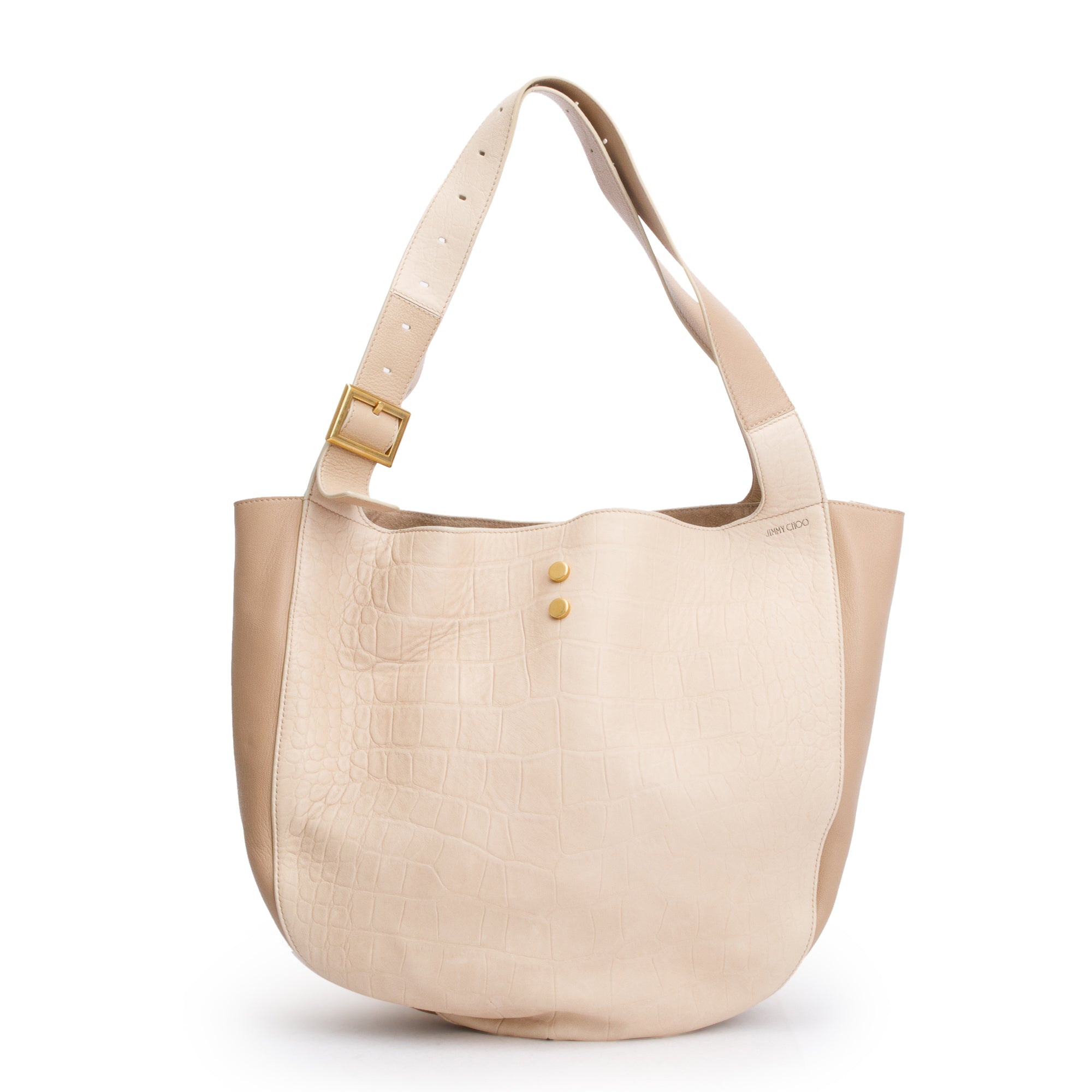 Jimmy Choo Beige Croc Embossed Calfskin Leather Hobo Bag