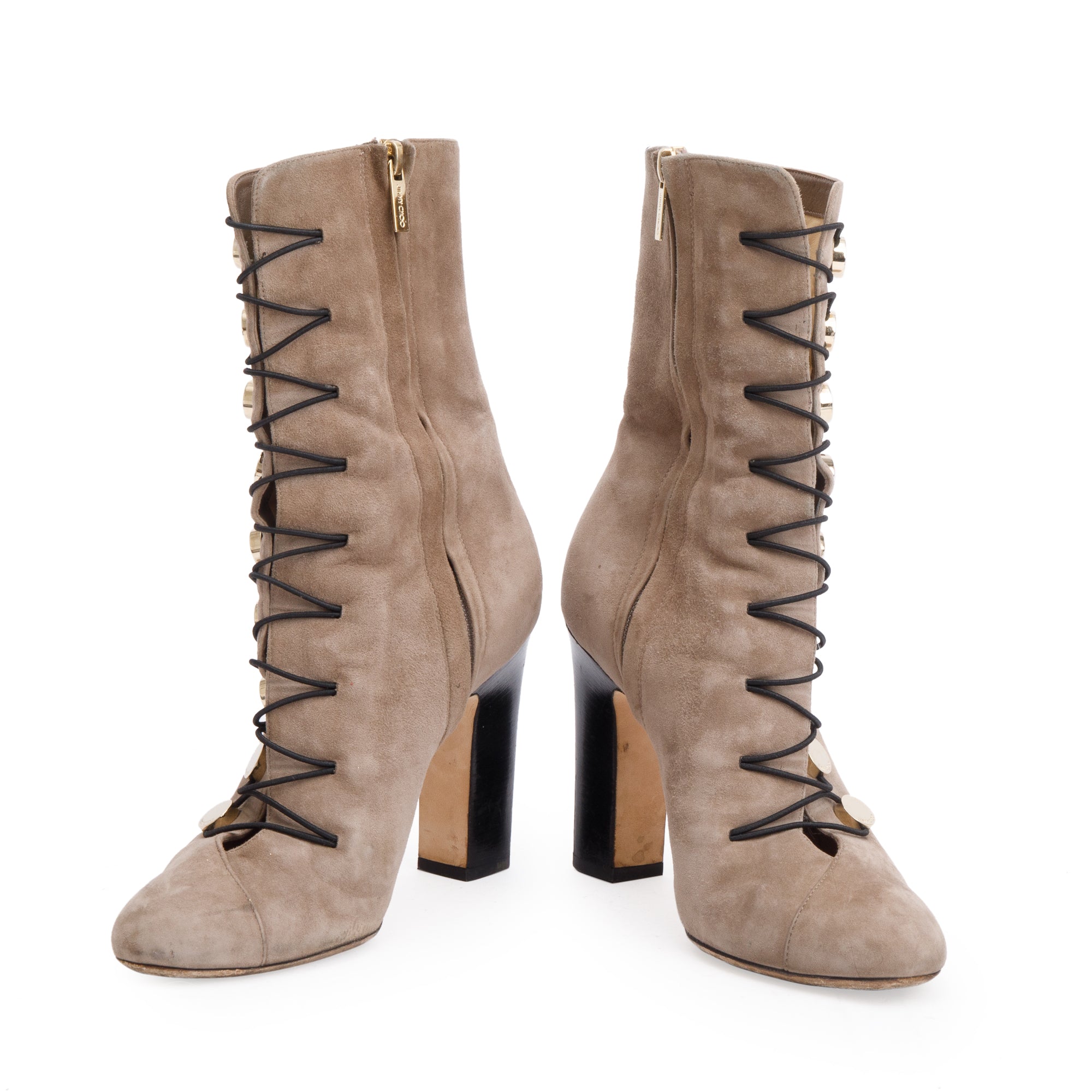 Jimmy Choo Beige Suede Buttons-Up Malta 100 Boots, Size 38