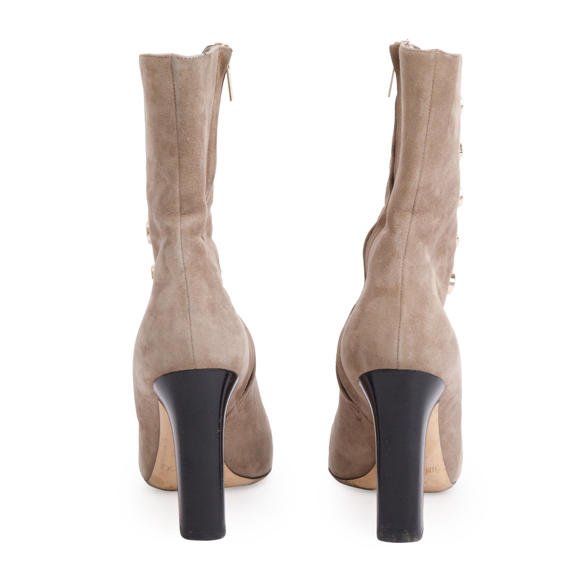 Jimmy Choo Beige Suede Buttons-Up Malta 100 Boots, Size 38