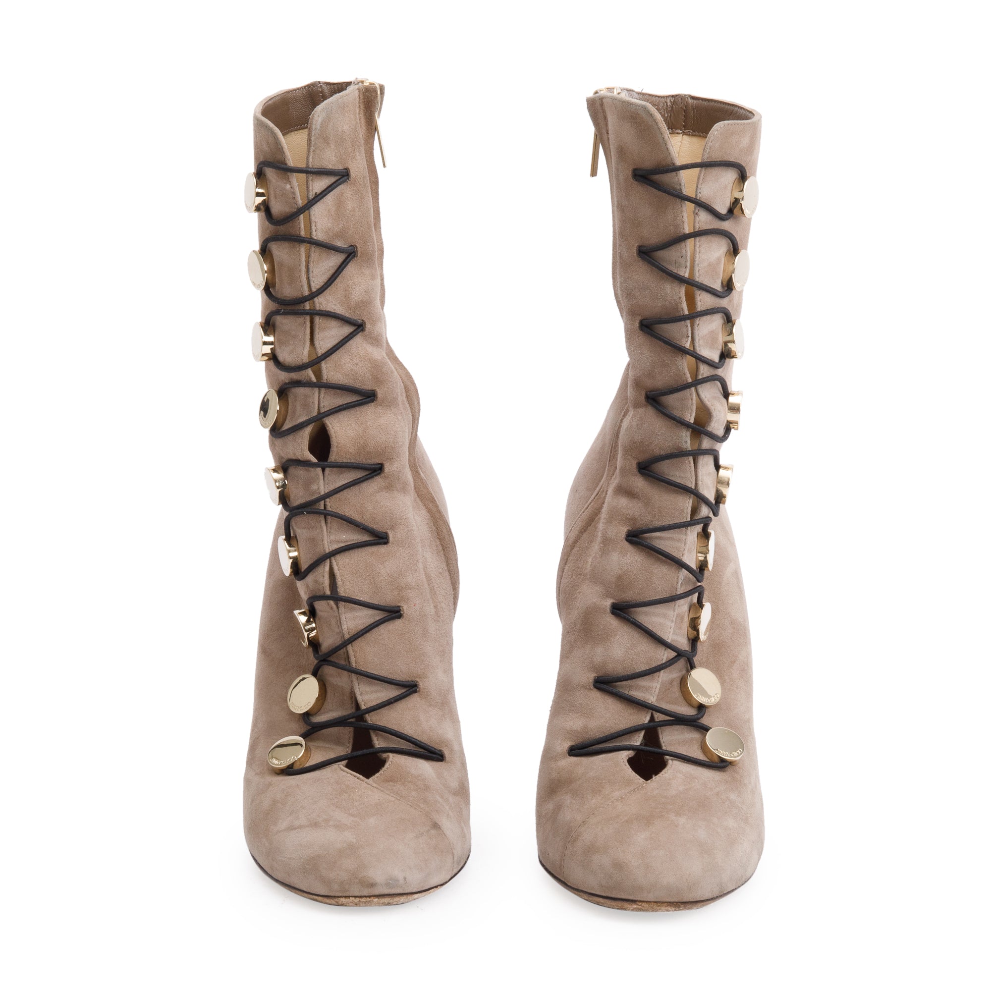 Jimmy Choo Beige Suede Buttons-Up Malta 100 Boots, Size 38