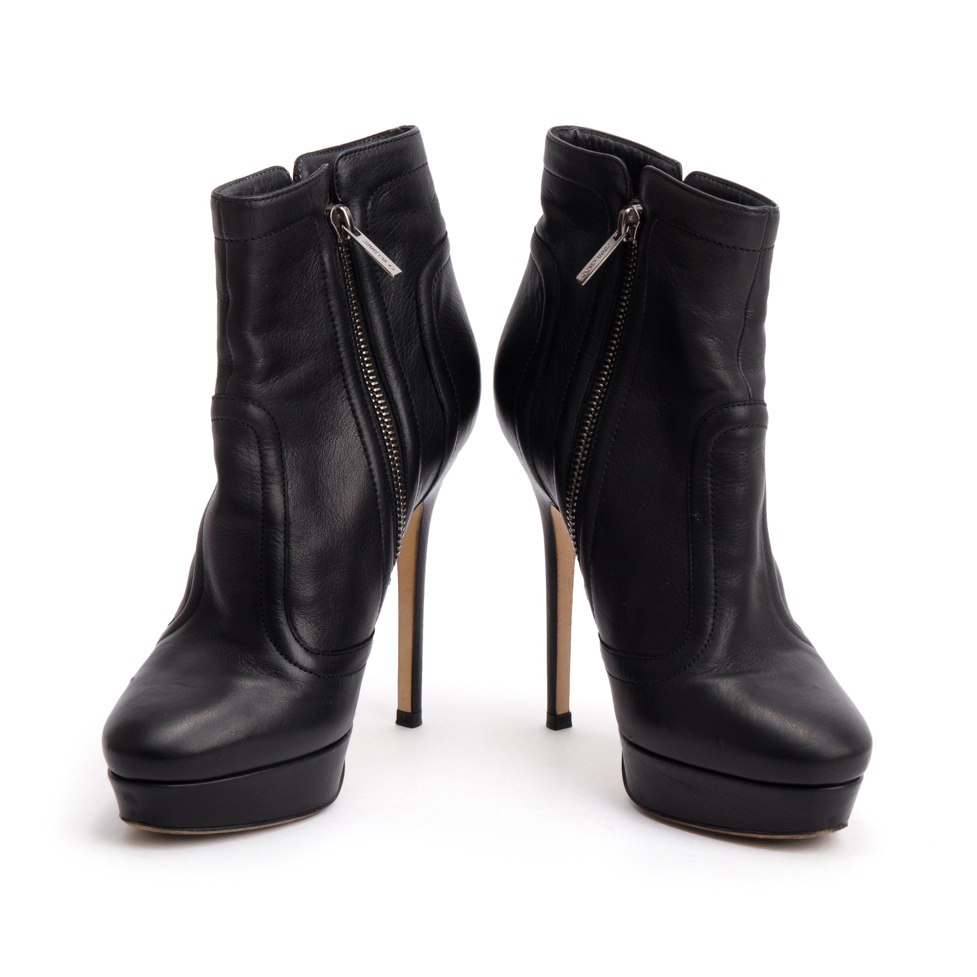 Jimmy Choo Black Calfskin Leather Britney 115 Platform Ankle Boots, Size 36