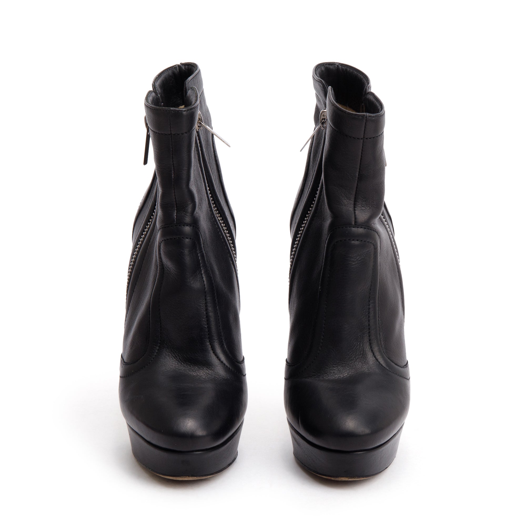 Jimmy Choo Black Calfskin Leather Britney 115 Platform Ankle Boots, Size 36