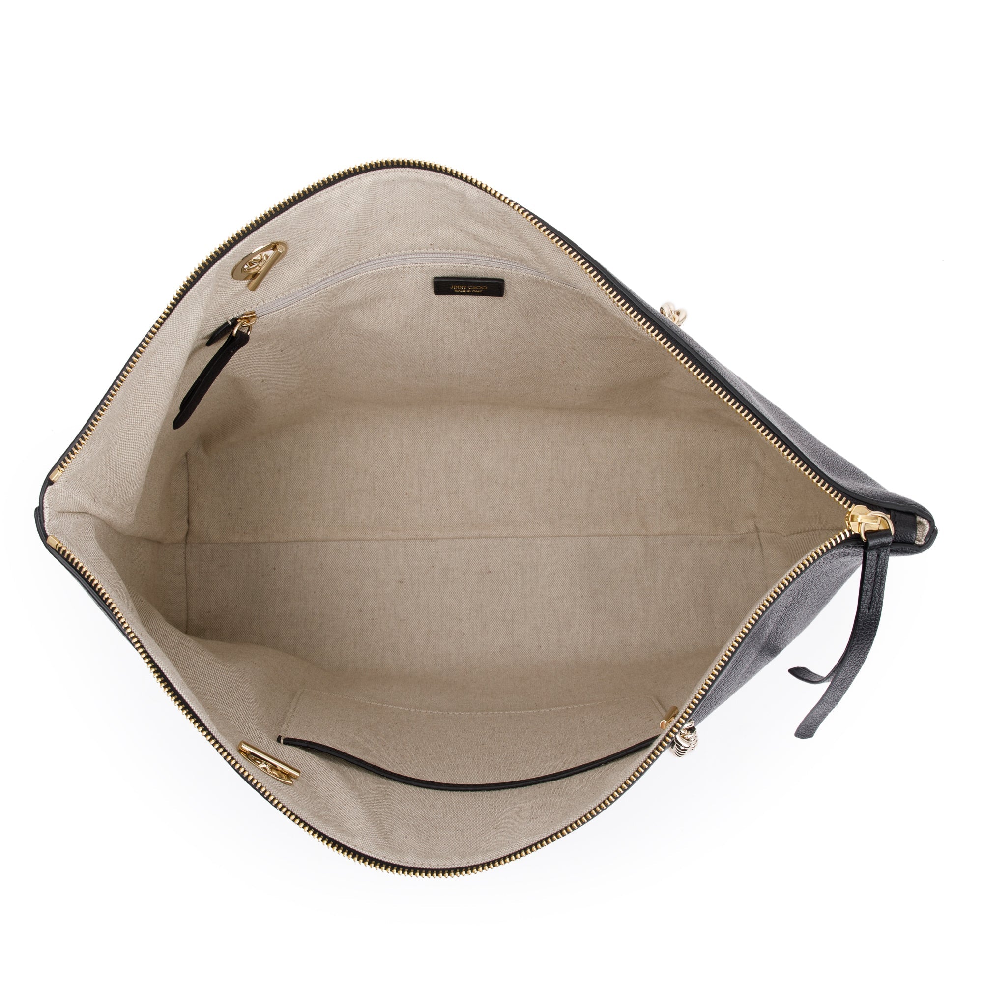 Jimmy Choo Black Calfskin Leather Logo Chain Tote