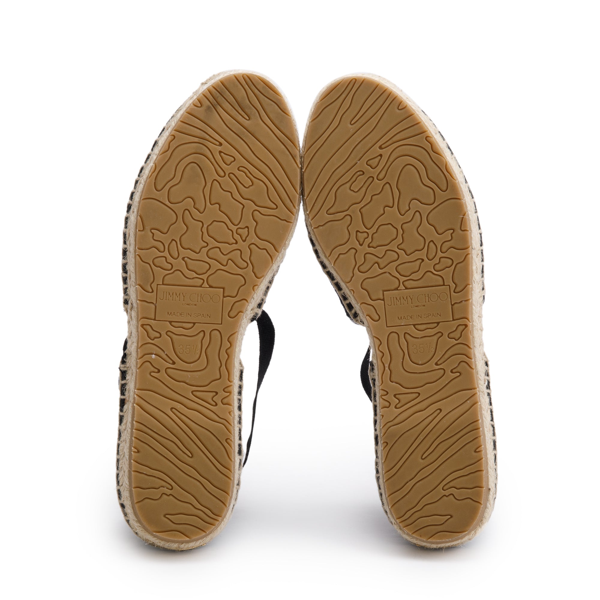 Jimmy Choo Black Embroidered Lace Dolphin Flat Espadrilles, Size 35.5 w/ Box