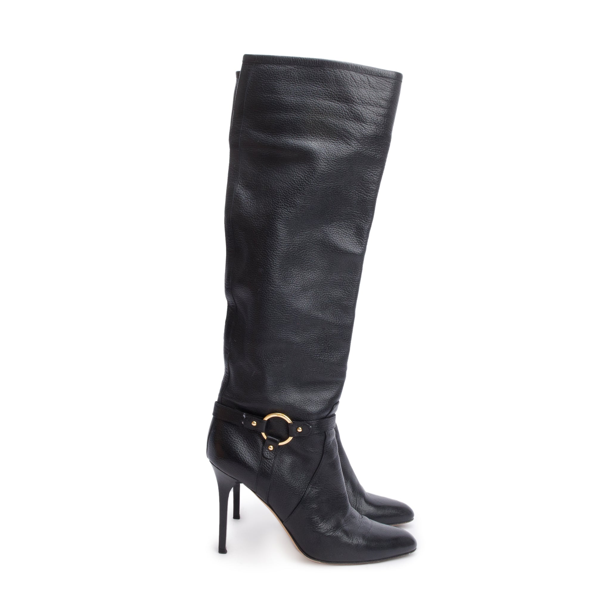 Jimmy Choo Black Leather Brelan Knee High Boots, Size 38