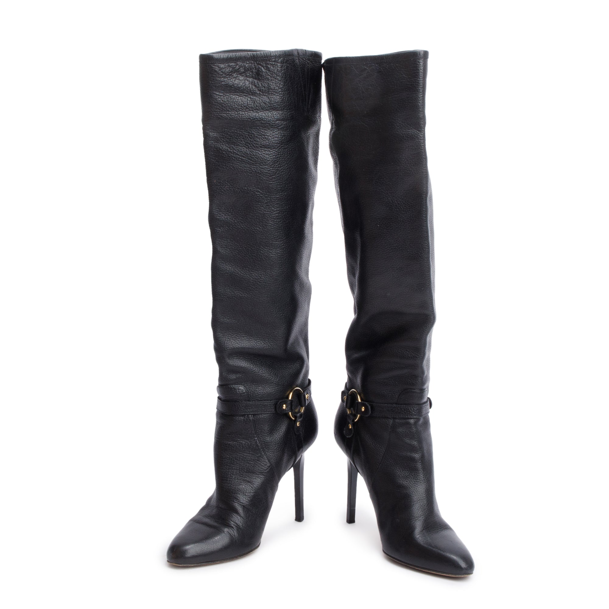 Jimmy Choo Black Leather Brelan Knee High Boots, Size 38