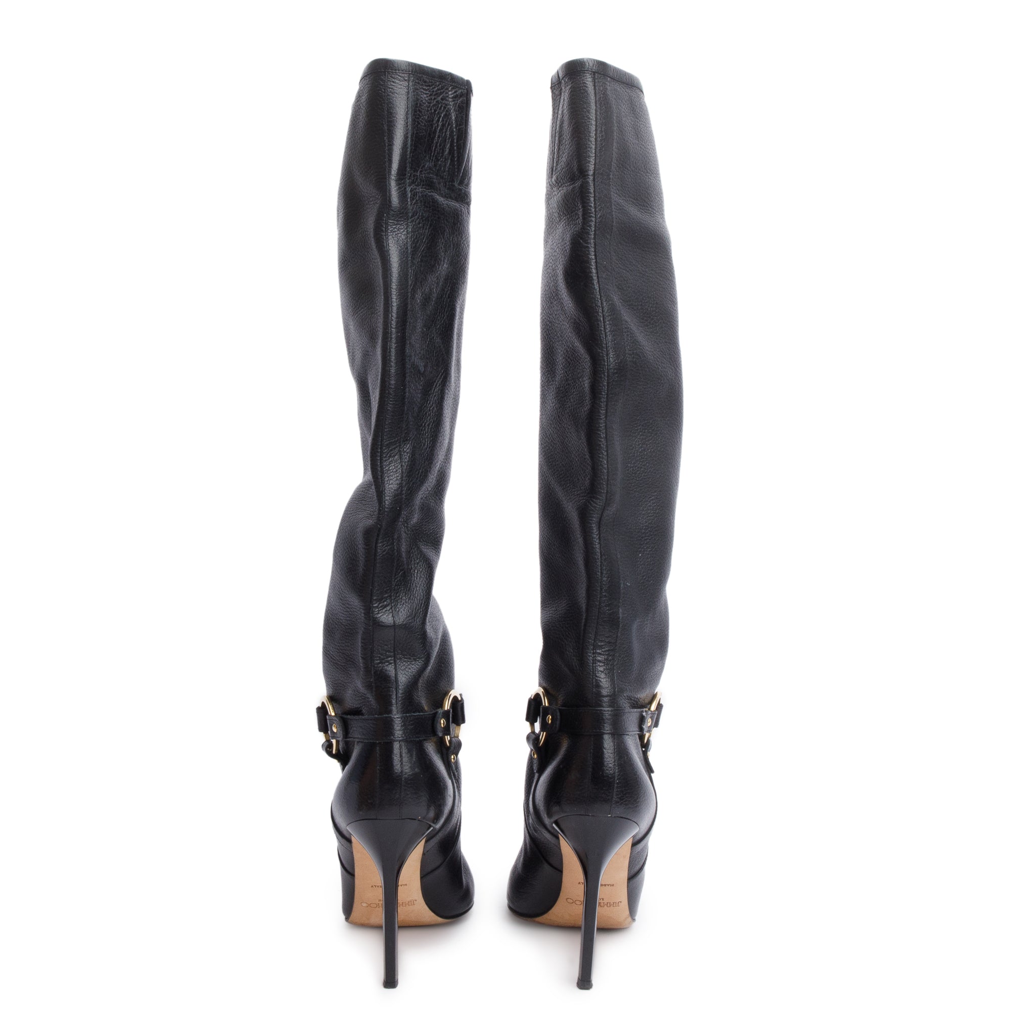 Jimmy Choo Black Leather Brelan Knee High Boots, Size 38