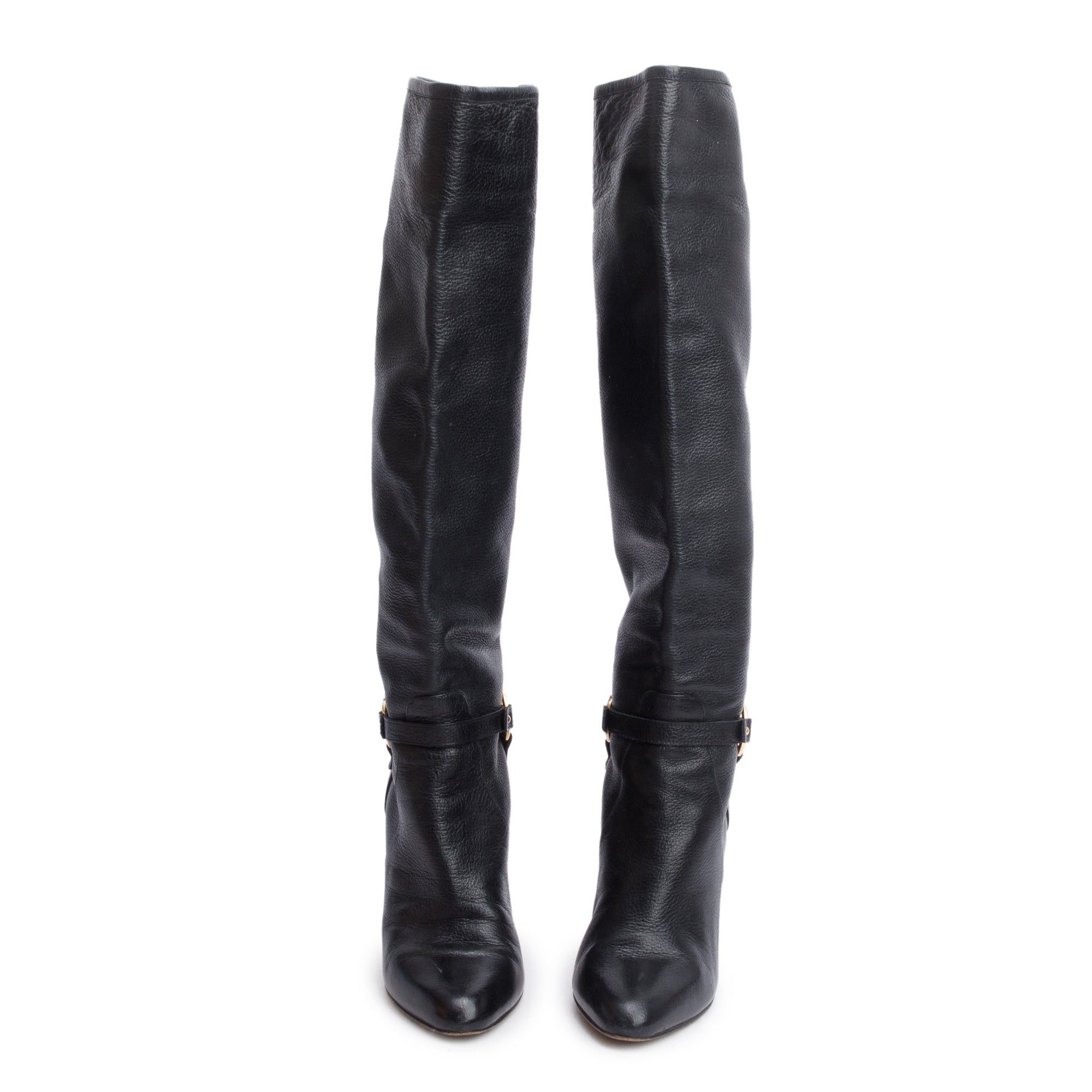 Jimmy Choo Black Leather Brelan Knee High Boots, Size 38