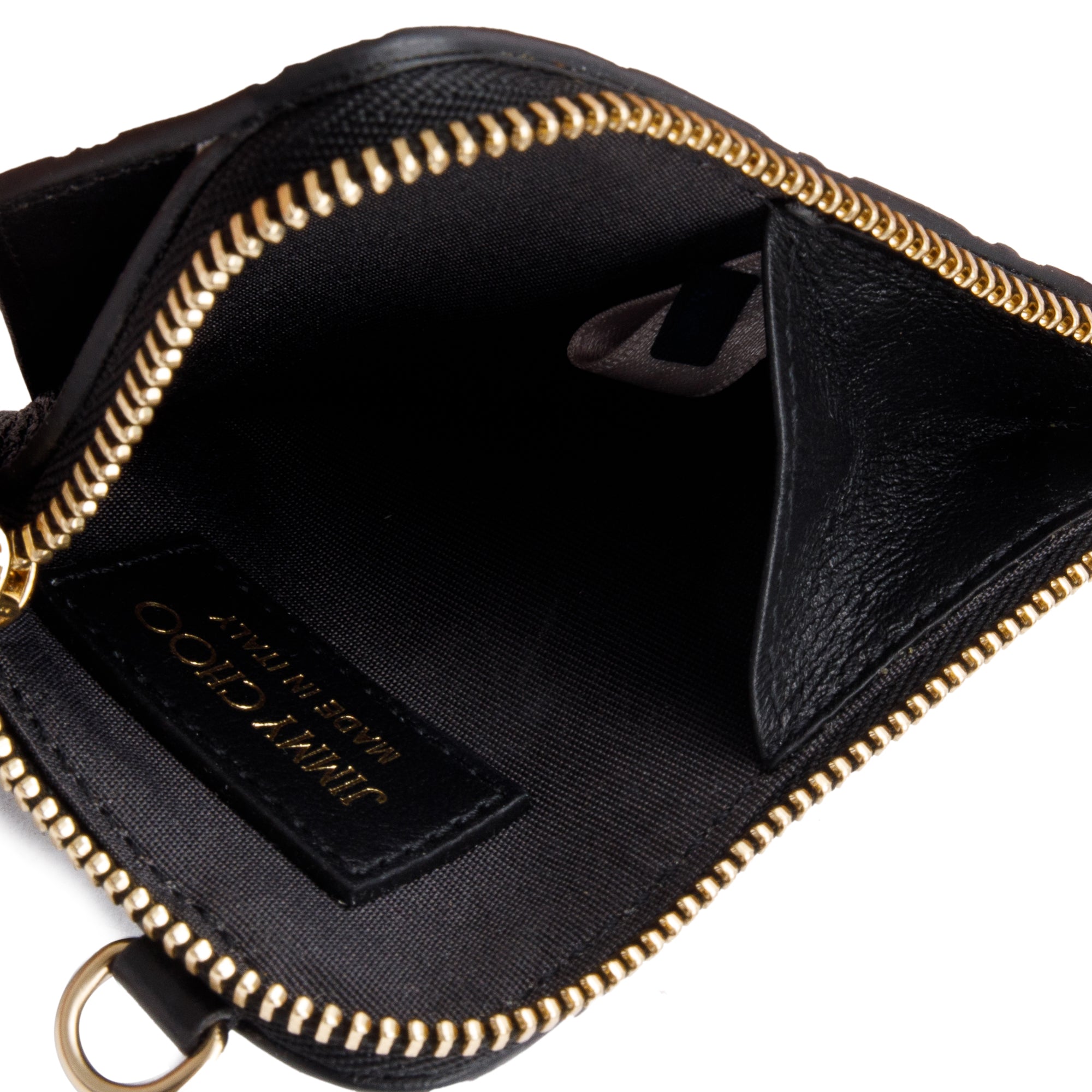 Jimmy Choo Black Monogram Embossed Leather JC Logo Chain Card Holder w/ Box & Authenticity Card