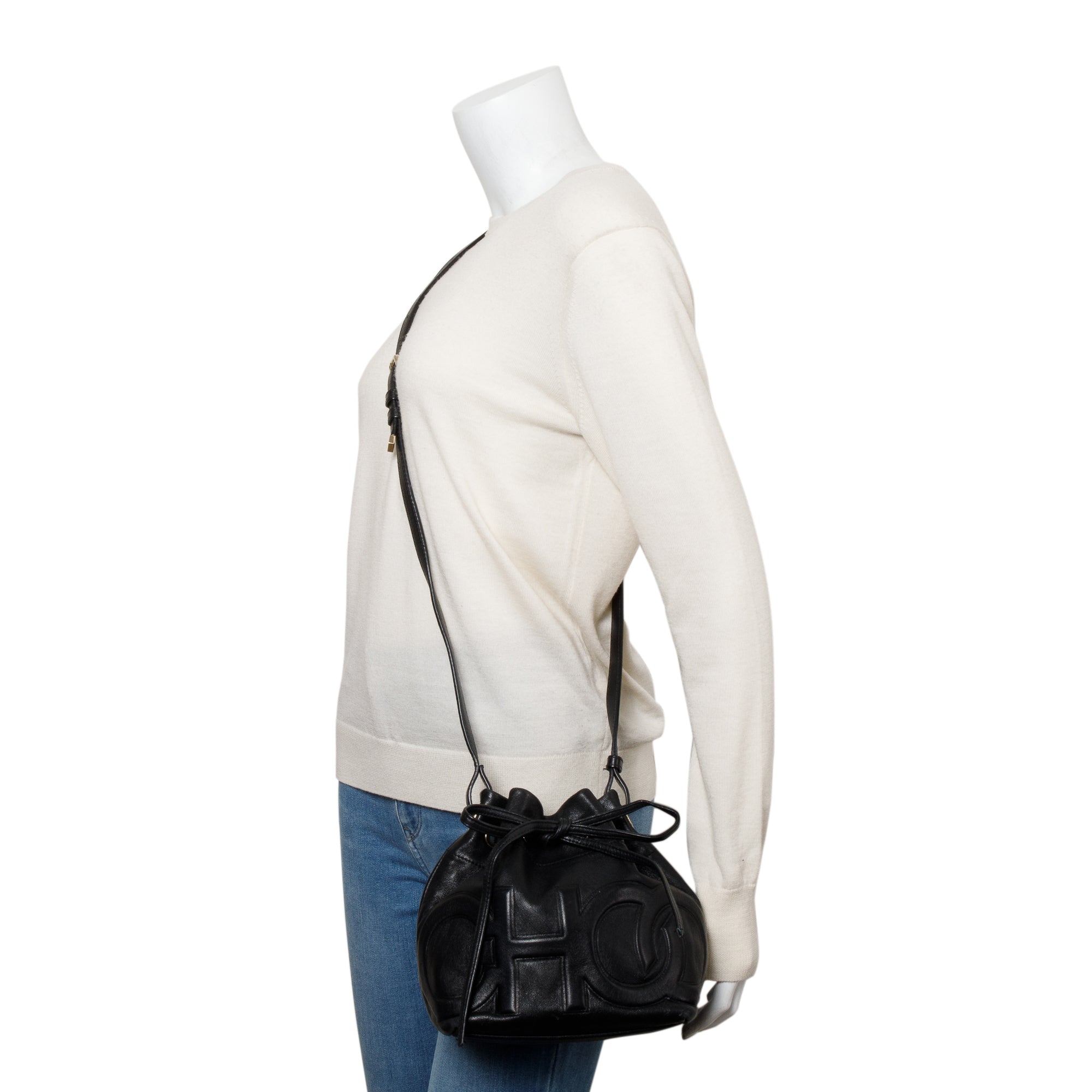 Jimmy Choo Black Nappa Leather Juno Solid Drawstring Bucket Bag