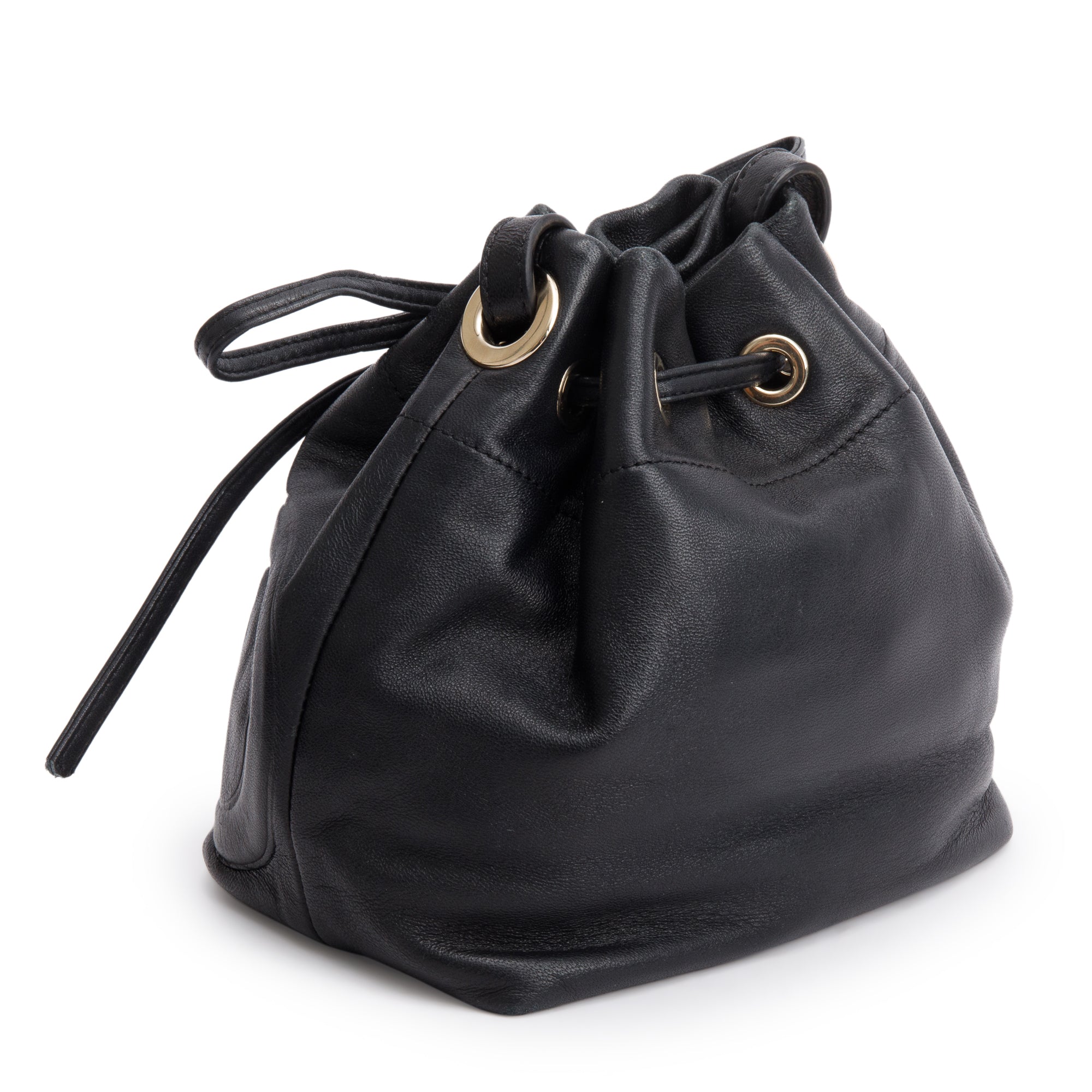 Jimmy Choo Black Nappa Leather Juno Solid Drawstring Bucket Bag