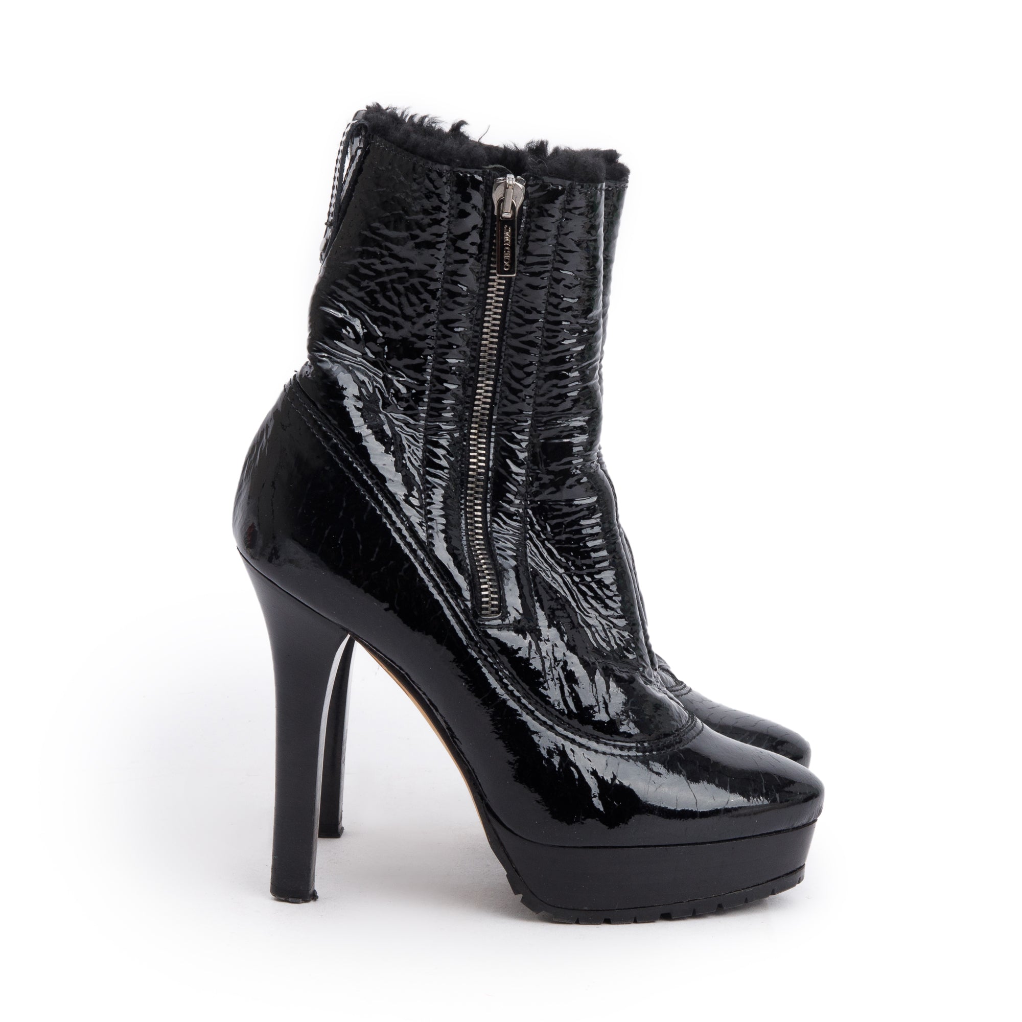 Jimmy Choo Black Patent Leather Trixie Platform Ankle Boots, Size 37