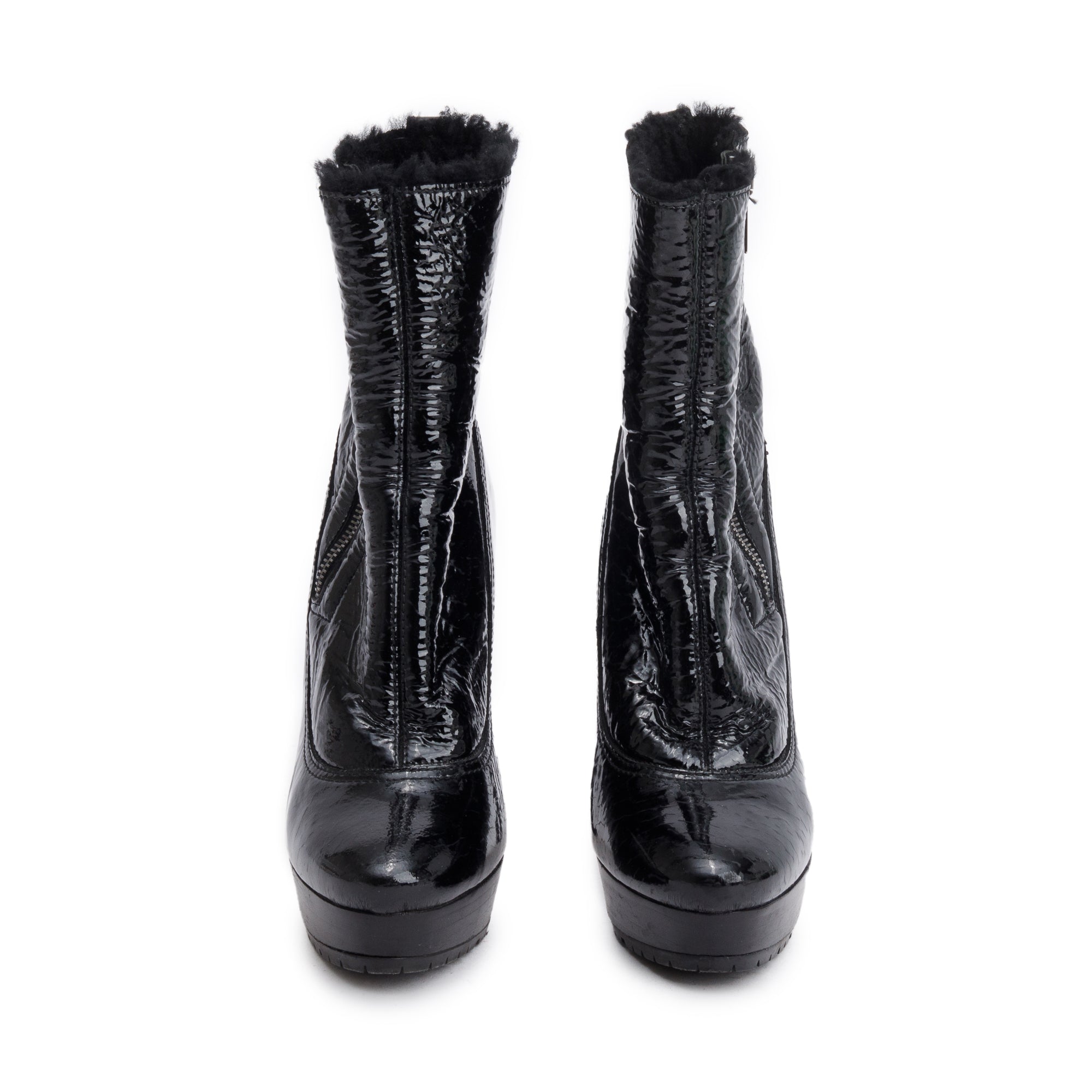 Jimmy Choo Black Patent Leather Trixie Platform Ankle Boots, Size 37