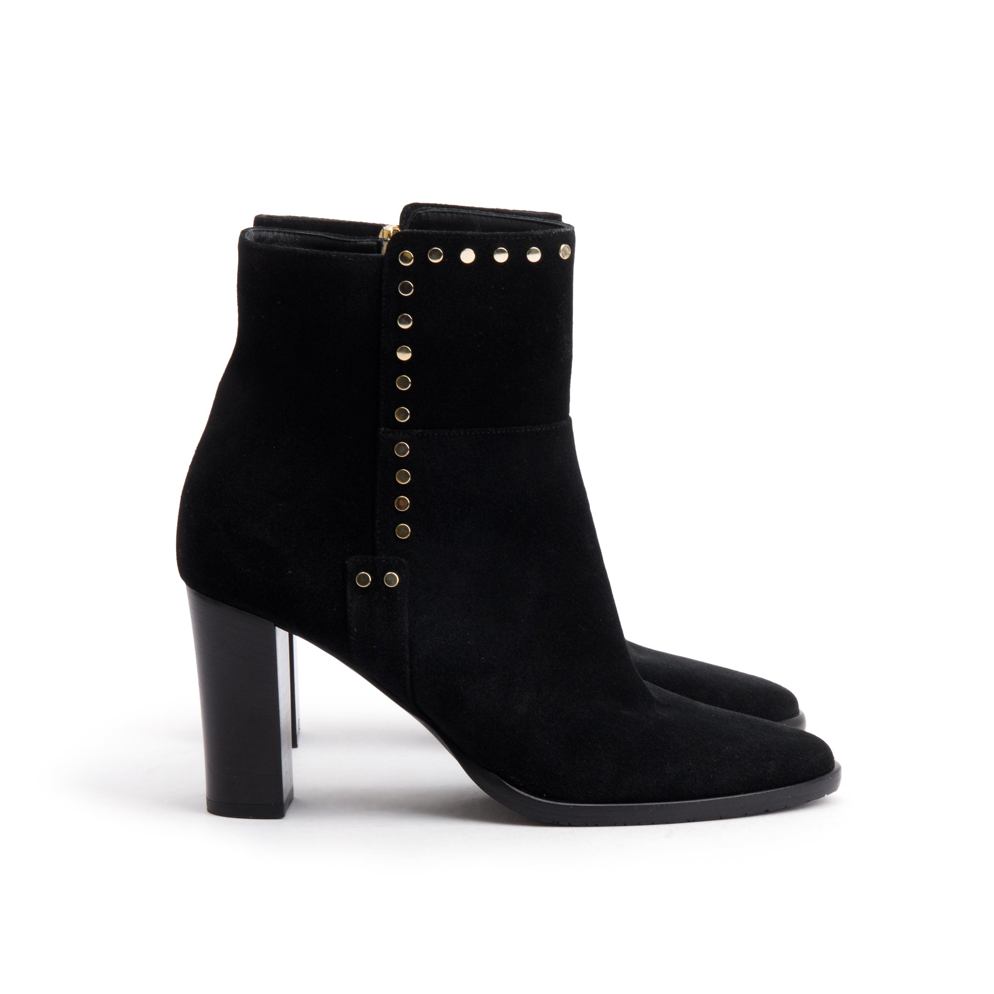 Jimmy Choo Black Suede Studded Harlow 8 Ankle Boots, Size 40