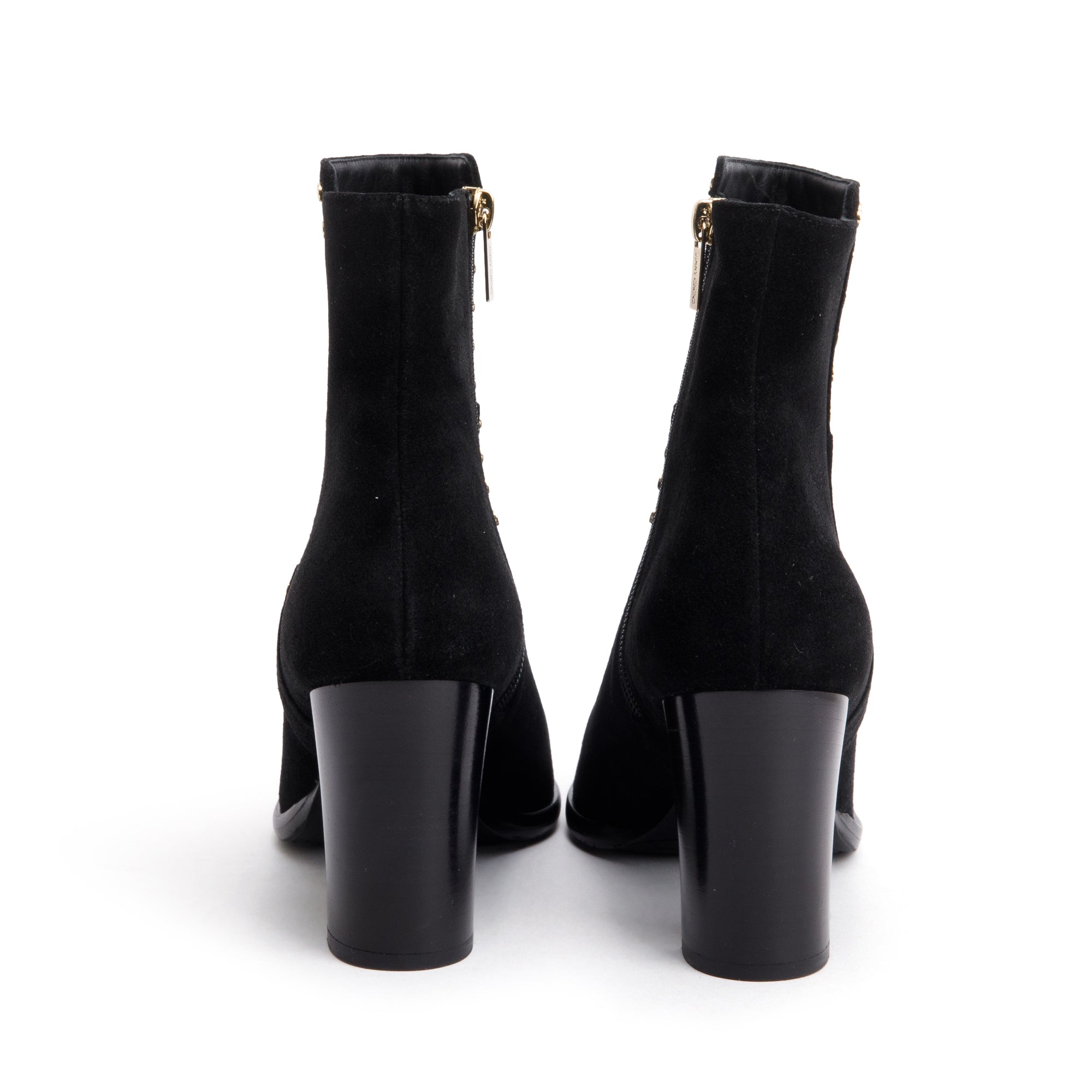 Jimmy Choo Black Suede Studded Harlow 8 Ankle Boots, Size 40