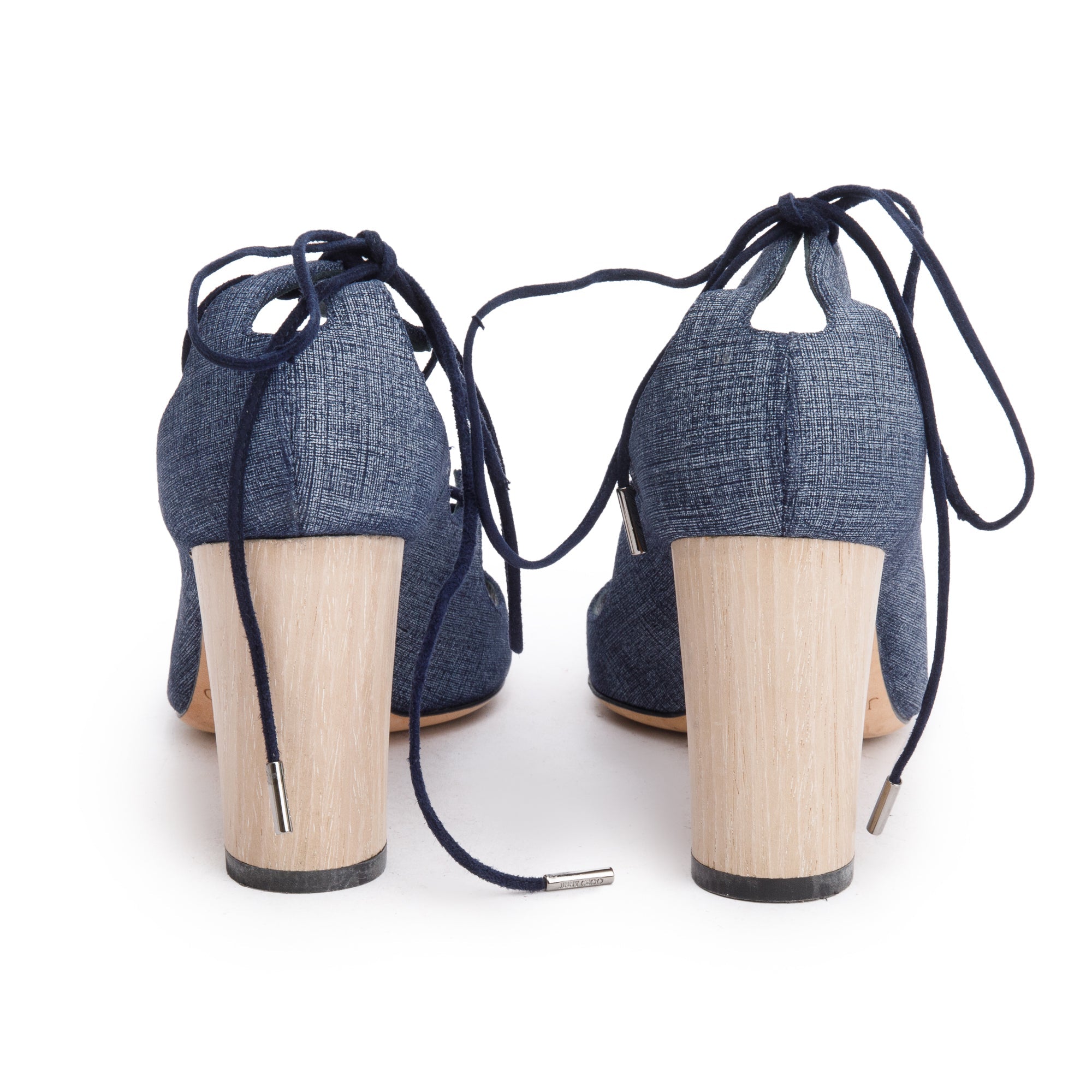 Jimmy Choo Blue Denim Vernie 100 Wood Heel Sandals, Size 35.5