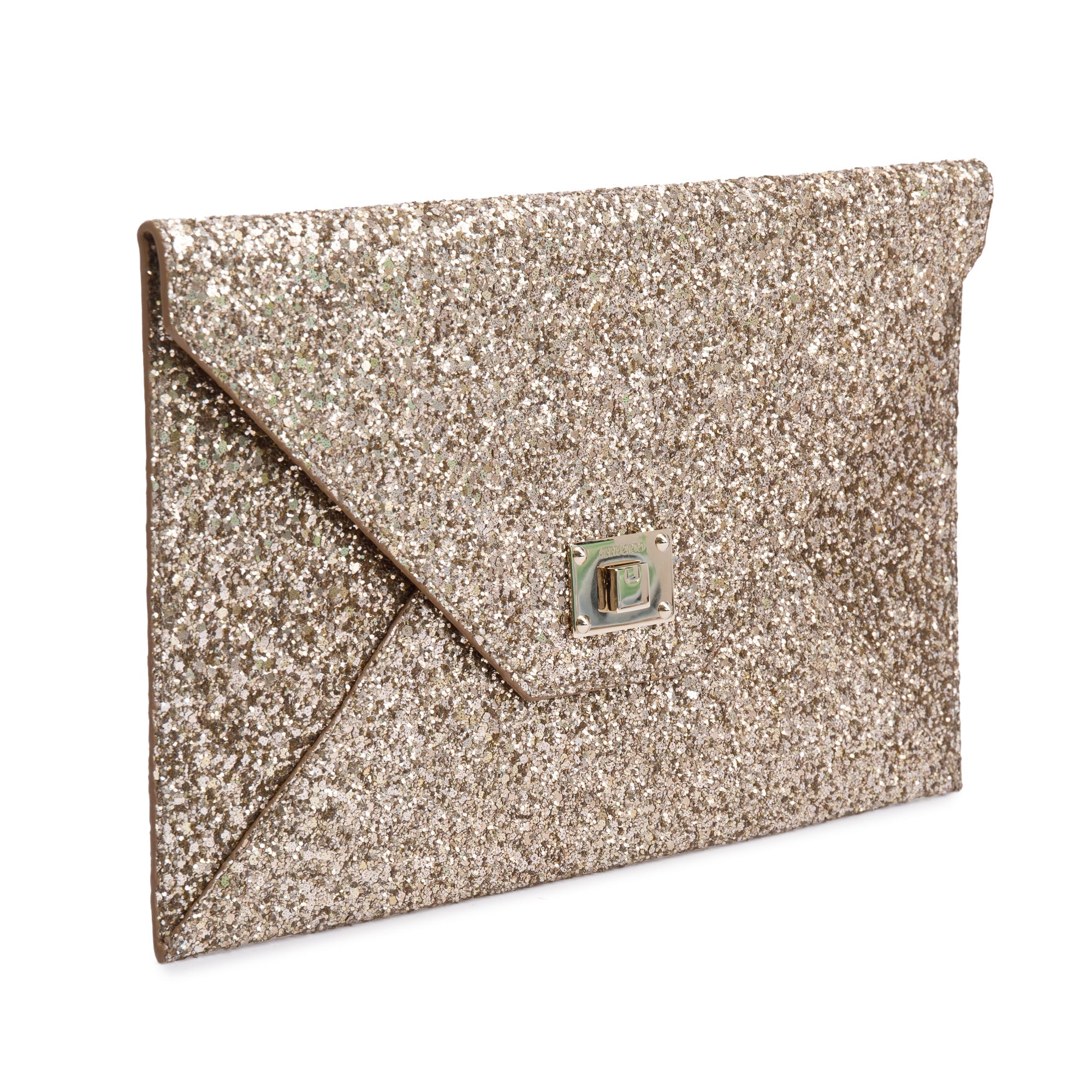 Jimmy Choo Gold Glitter Rosetta Envelope Clutch w/ Authenticity Card