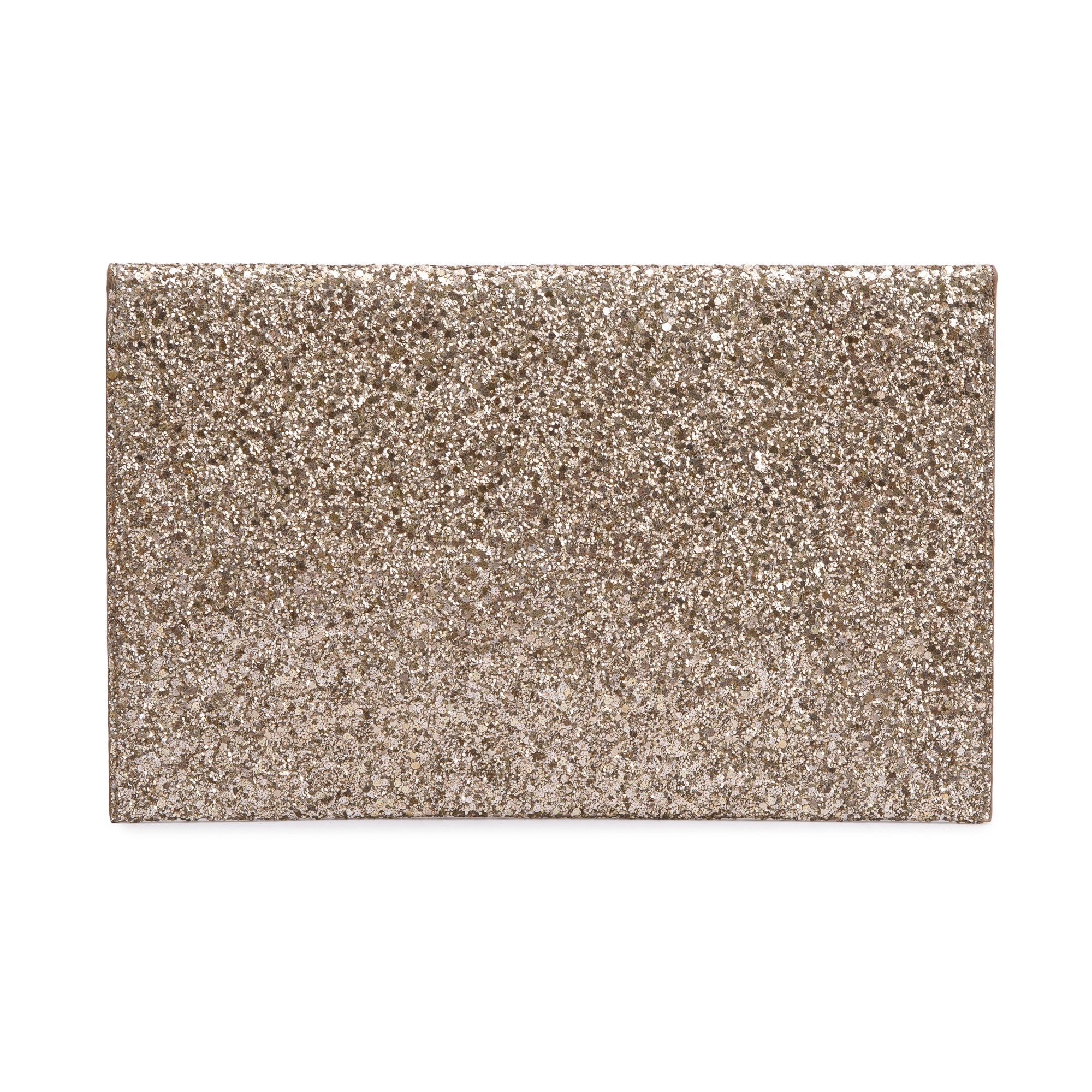 Jimmy Choo Gold Glitter Rosetta Envelope Clutch w/ Authenticity Card