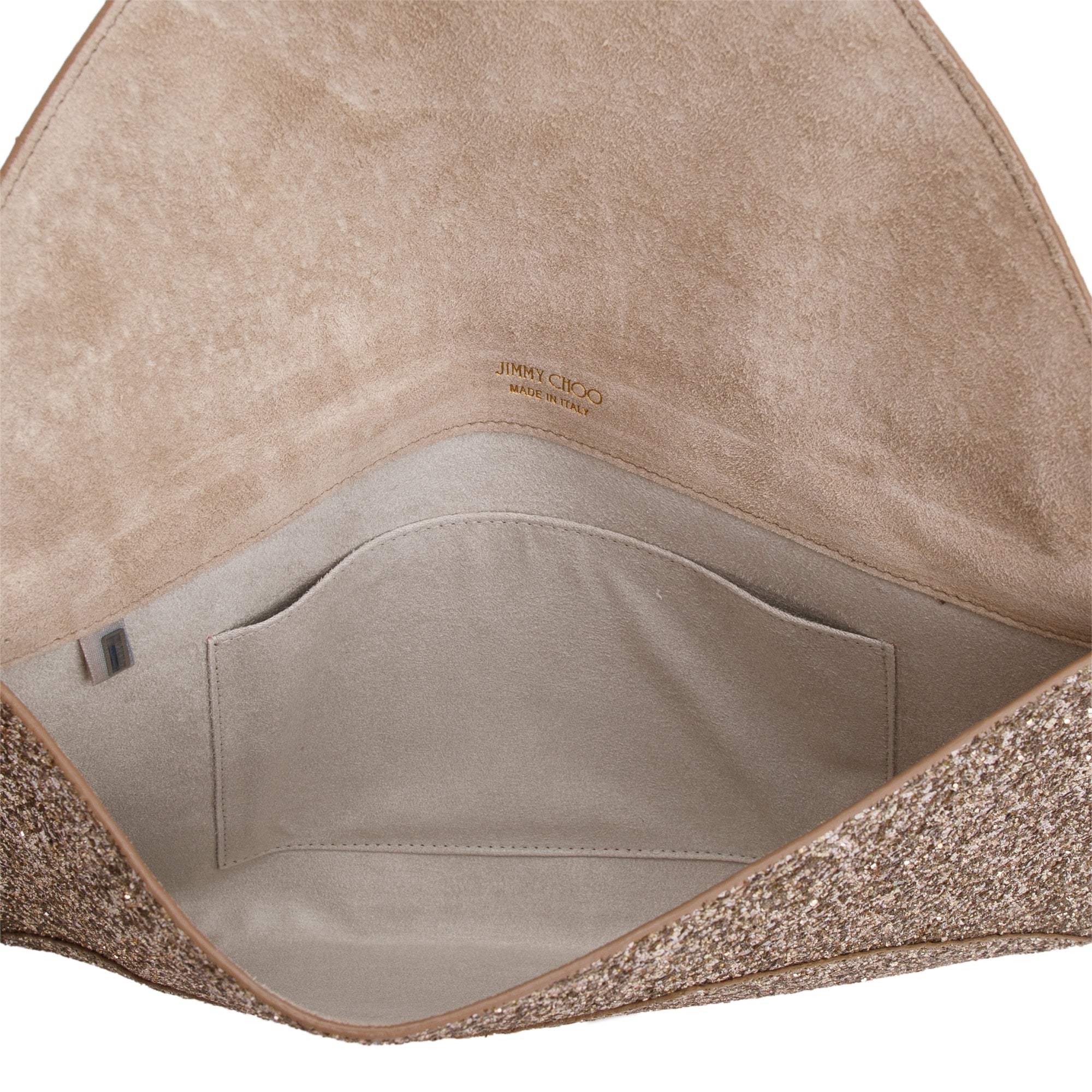 Jimmy Choo Gold Glitter Rosetta Envelope Clutch w/ Authenticity Card