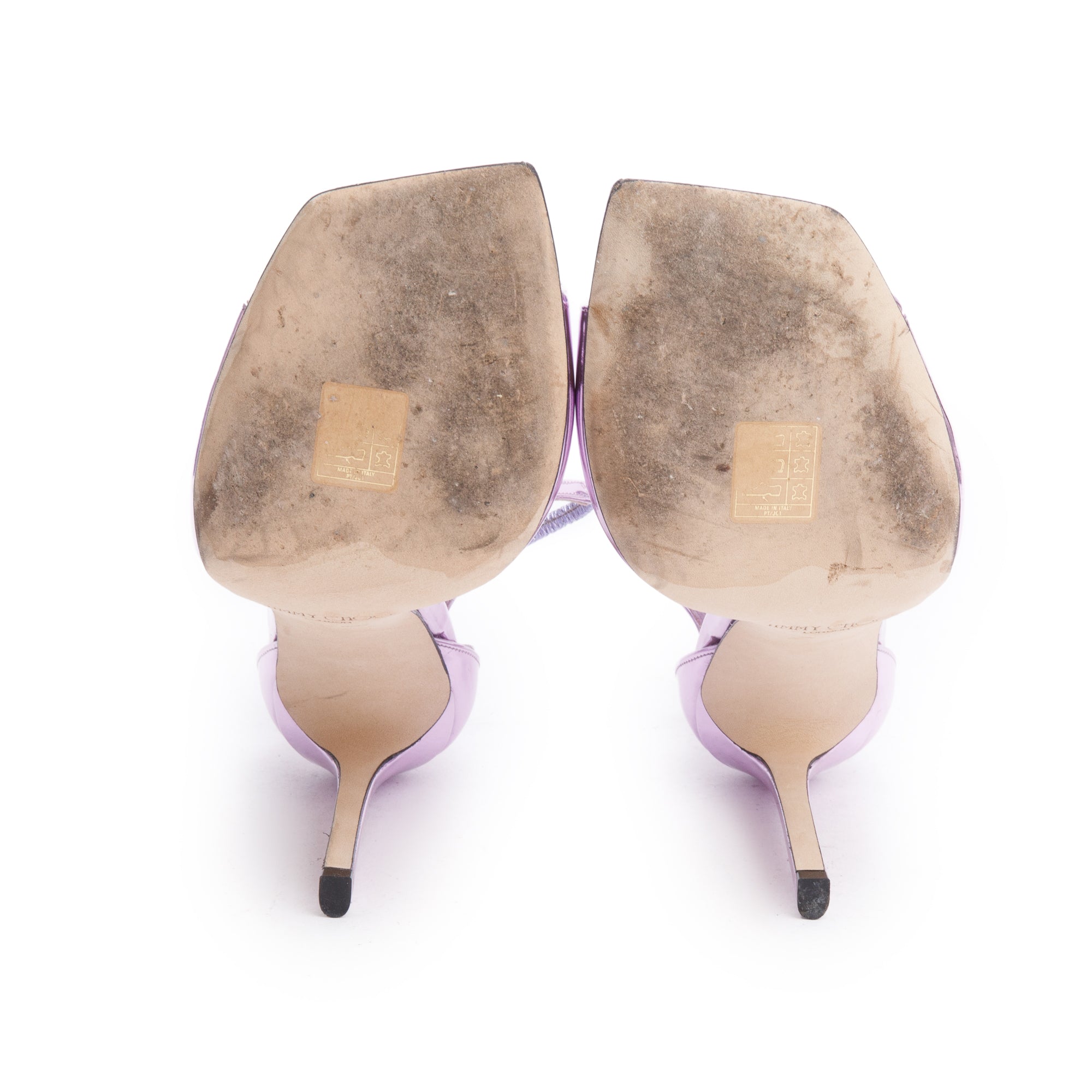 Jimmy Choo Metallic Purple Patent Leather Azia 110 Slingback Pumps, Size 37.5 w/ Box