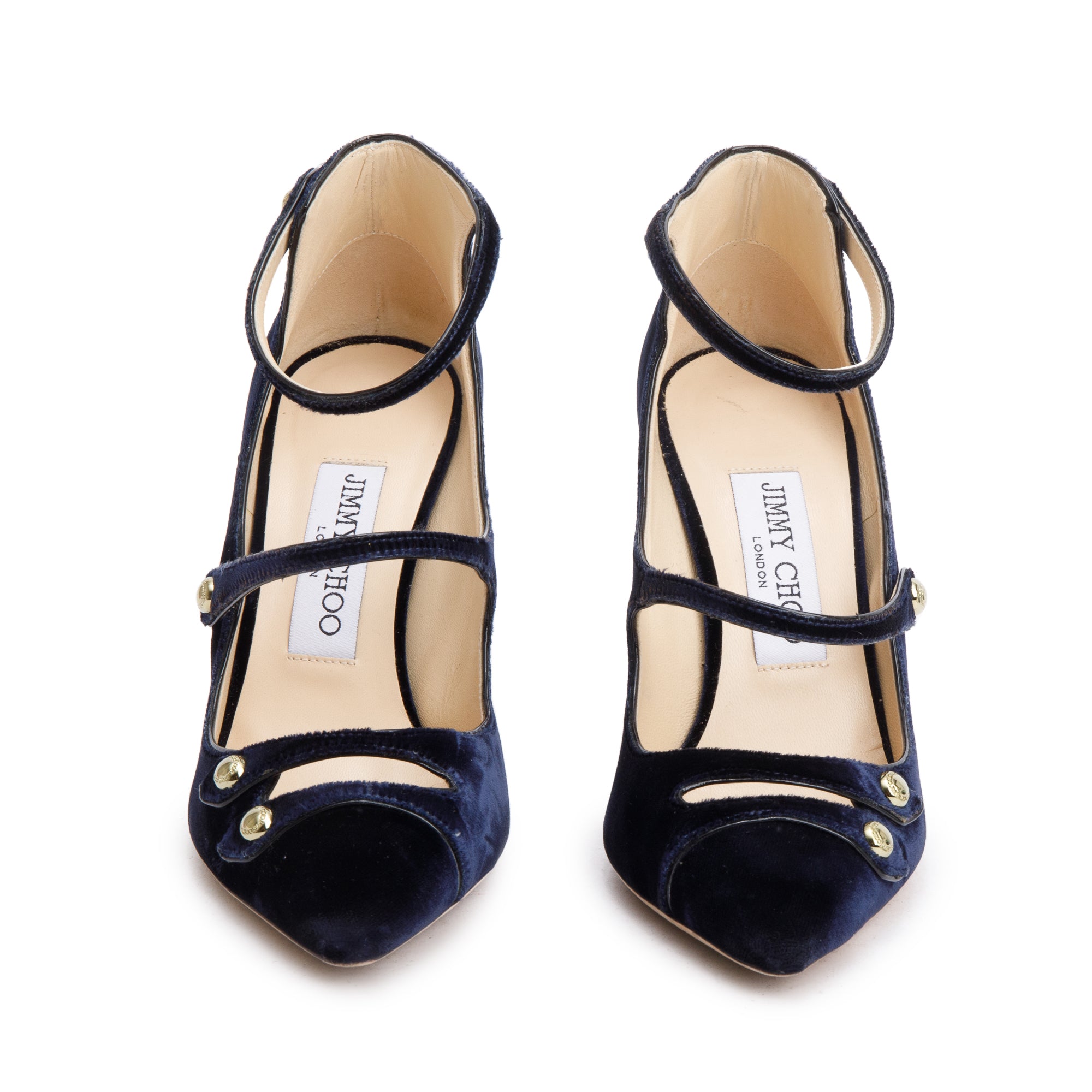 Jimmy Choo Navy Velvet Lacey 85 Pumps, Size 35.5