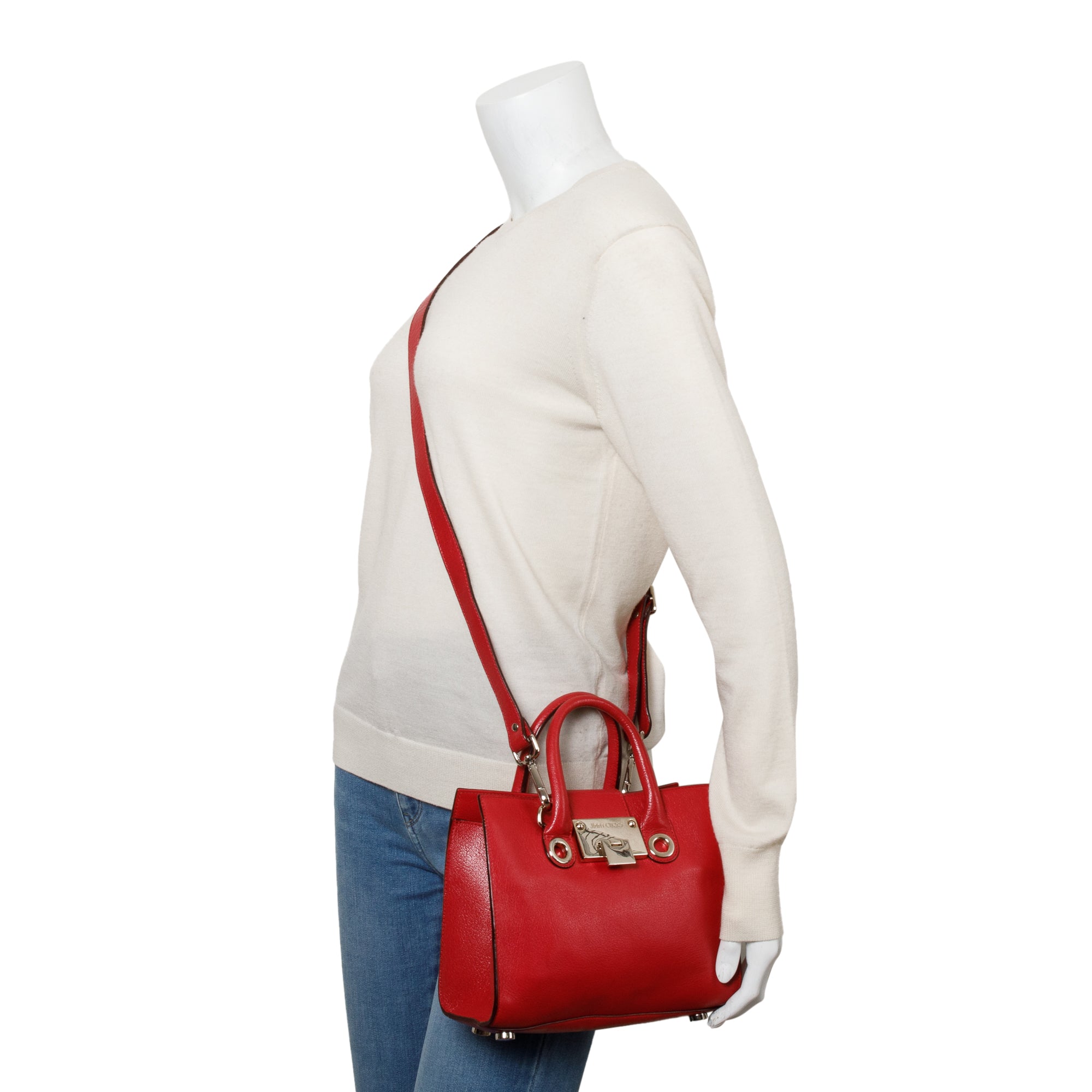 Jimmy Choo Red Calfskin Leather Riley Tote w/ Strap