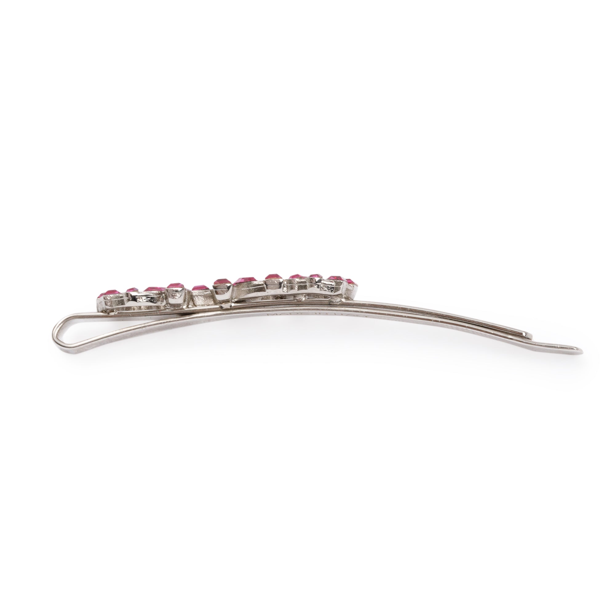 Jimmy Choo YK Silver Metal Pink Crystal Logo Hair Clip w/ Box