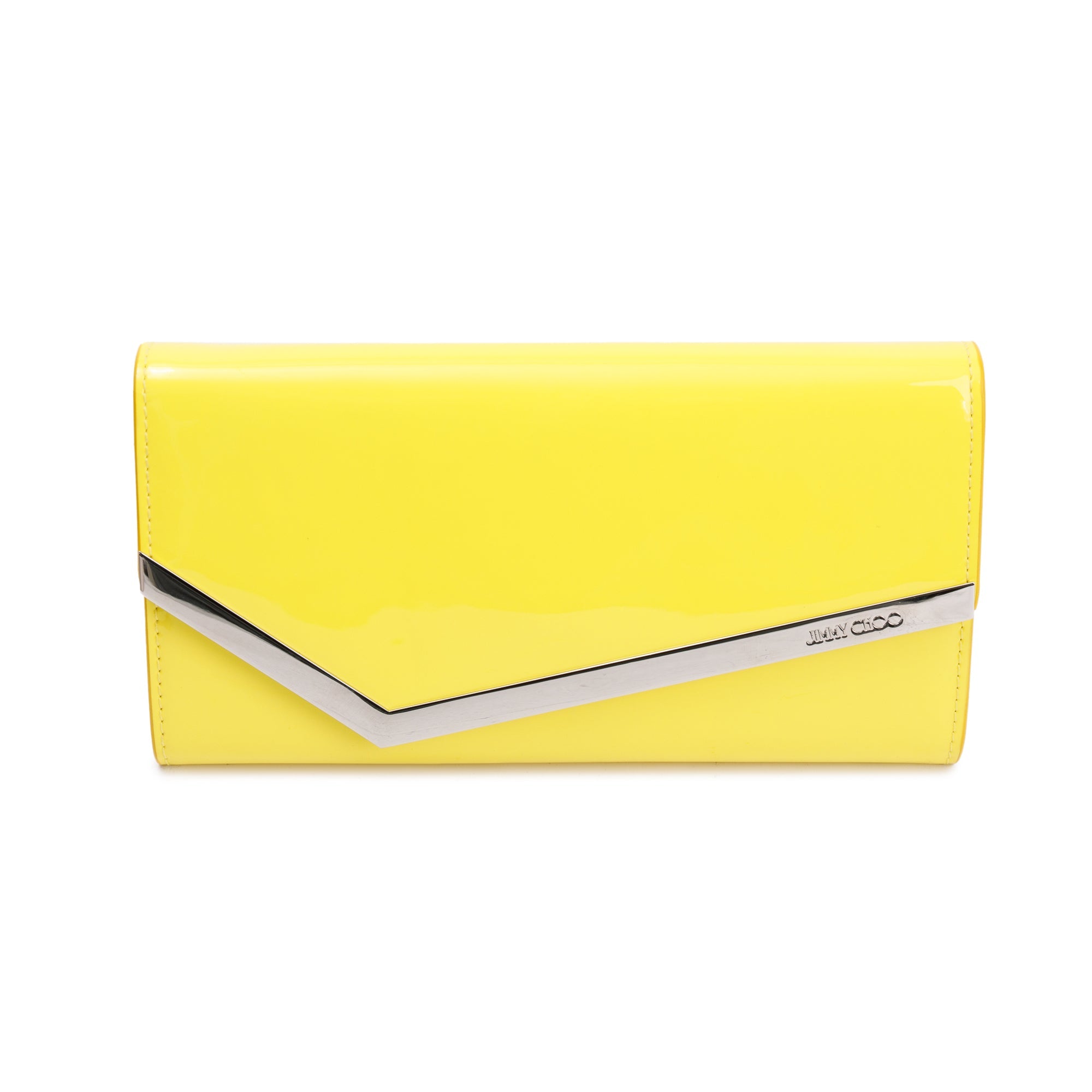 Jimmy Choo Yellow Patent Leather Emmie Chain Clutch w/ Box & Authenticity Card