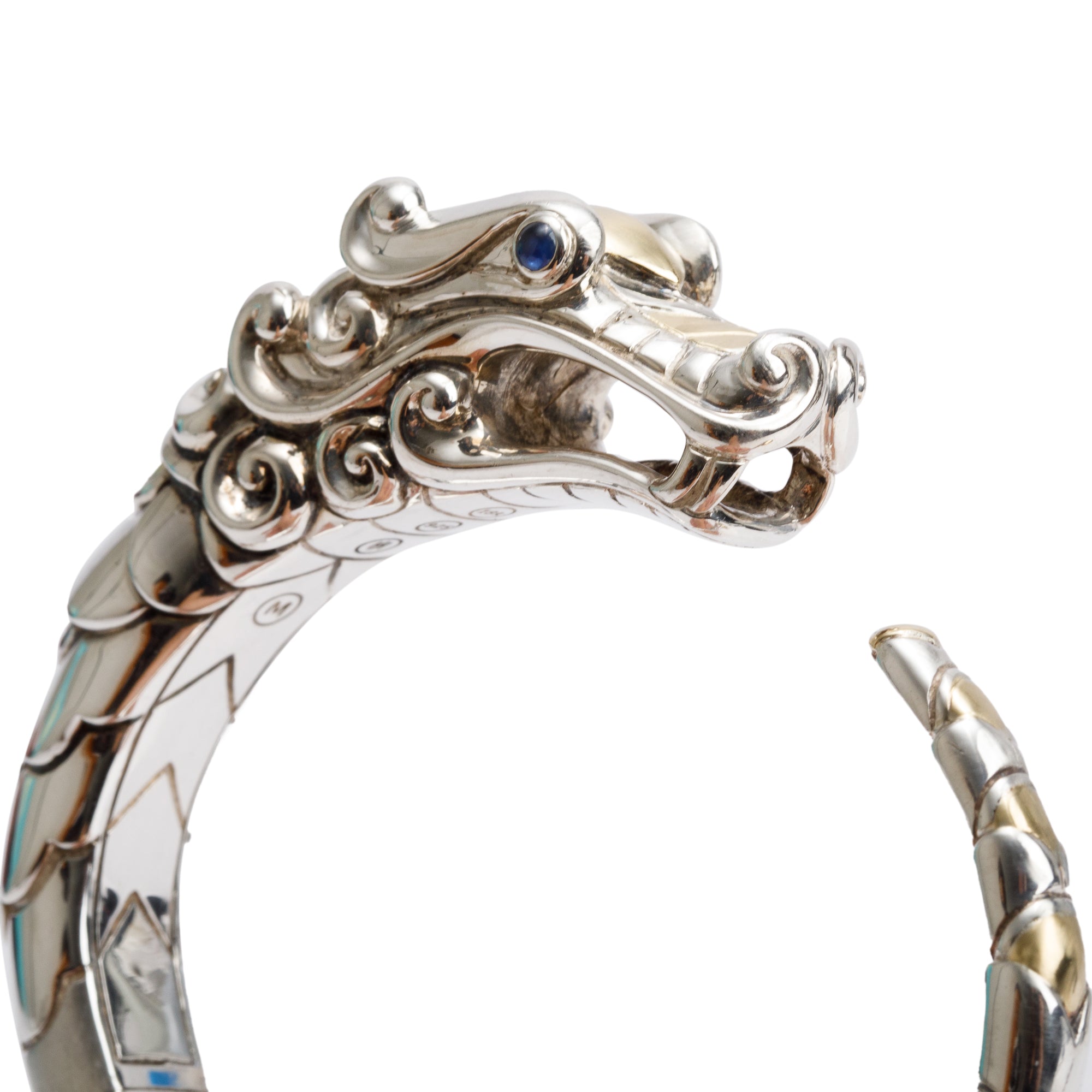 John Hardy Sterling Silver & 18k Yellow Gold Sapphire Naga Kick Cuff Bracelet