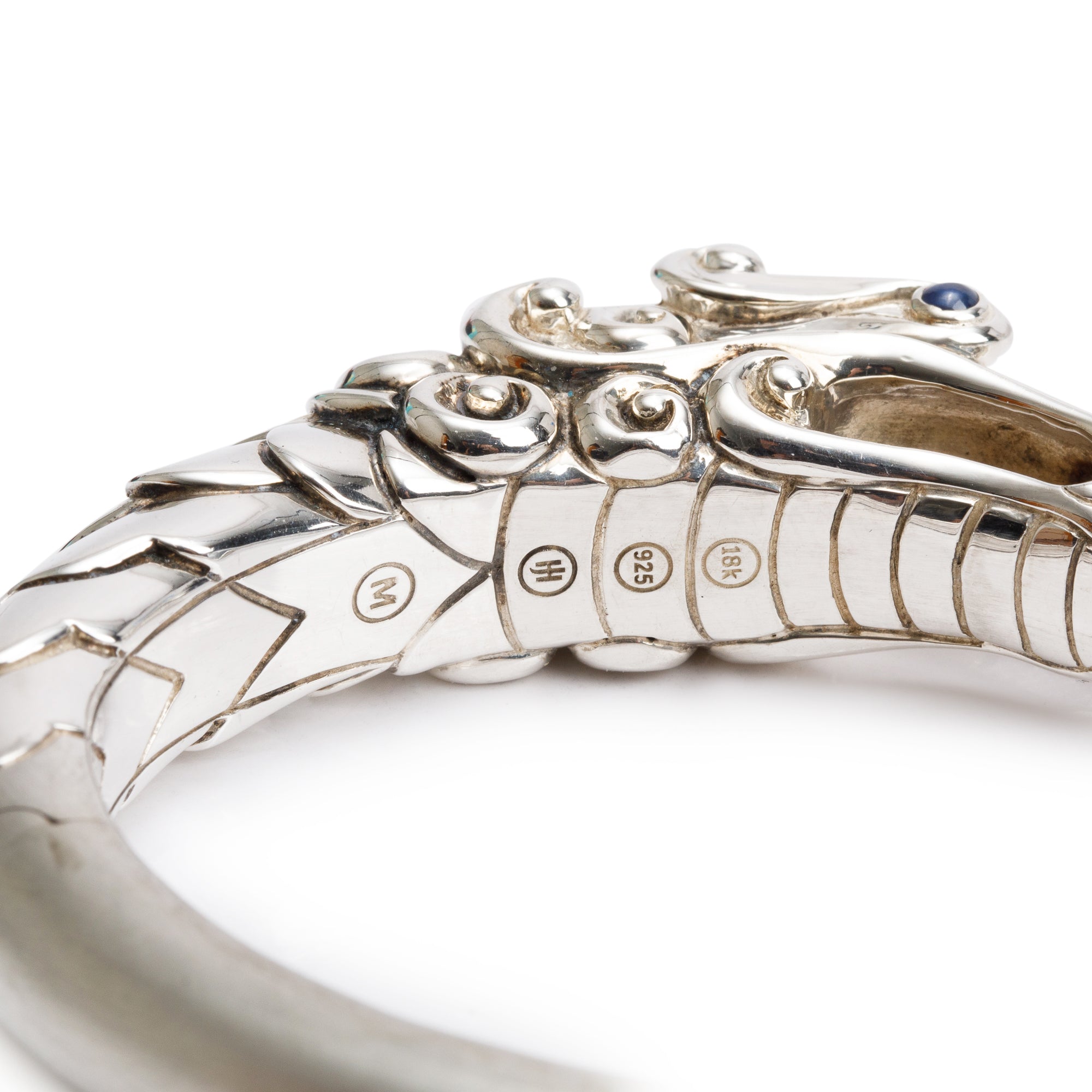 John Hardy Sterling Silver & 18k Yellow Gold Sapphire Naga Kick Cuff Bracelet
