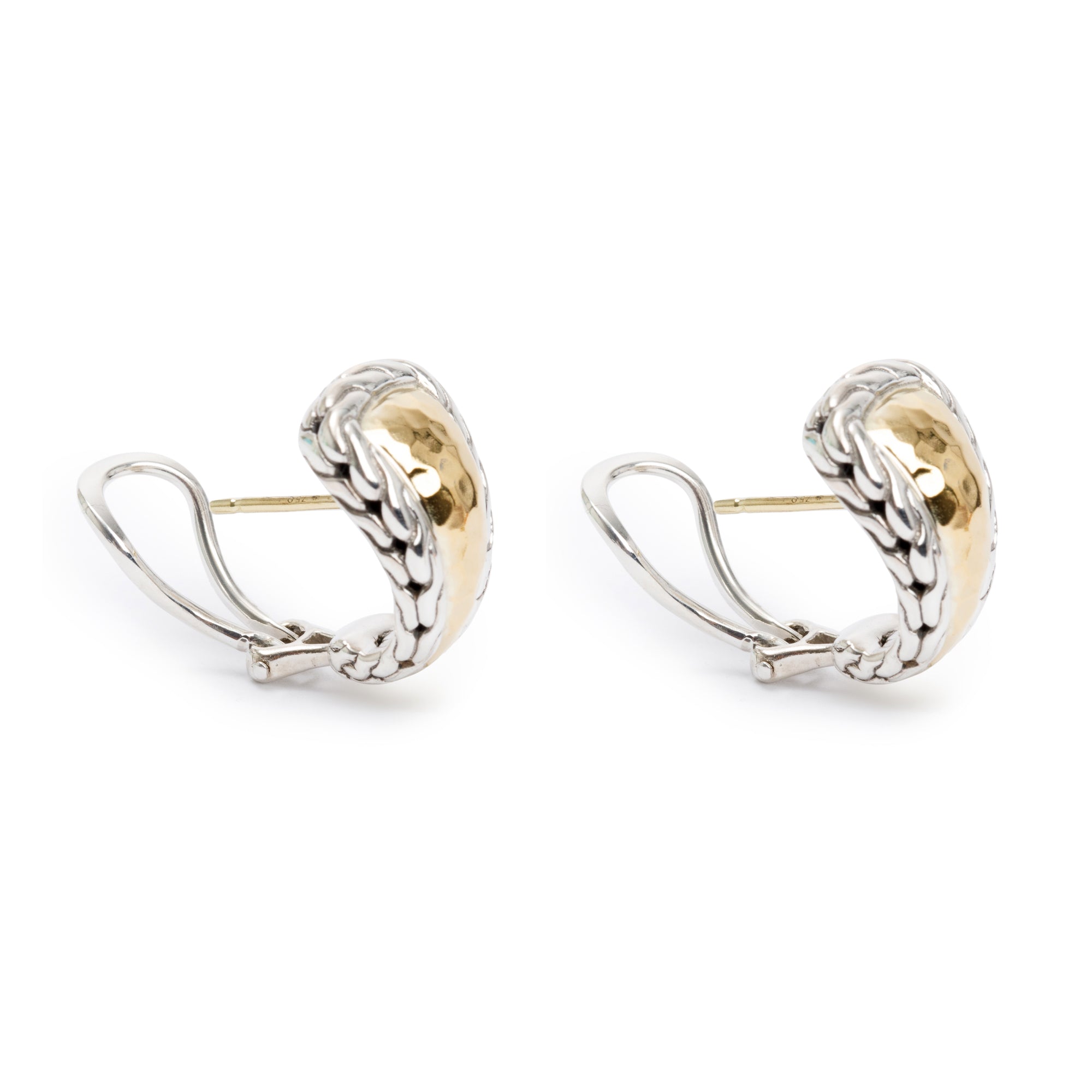John Hardy Sterling Silver & 22k Yellow Gold Palu Hammered Earrings