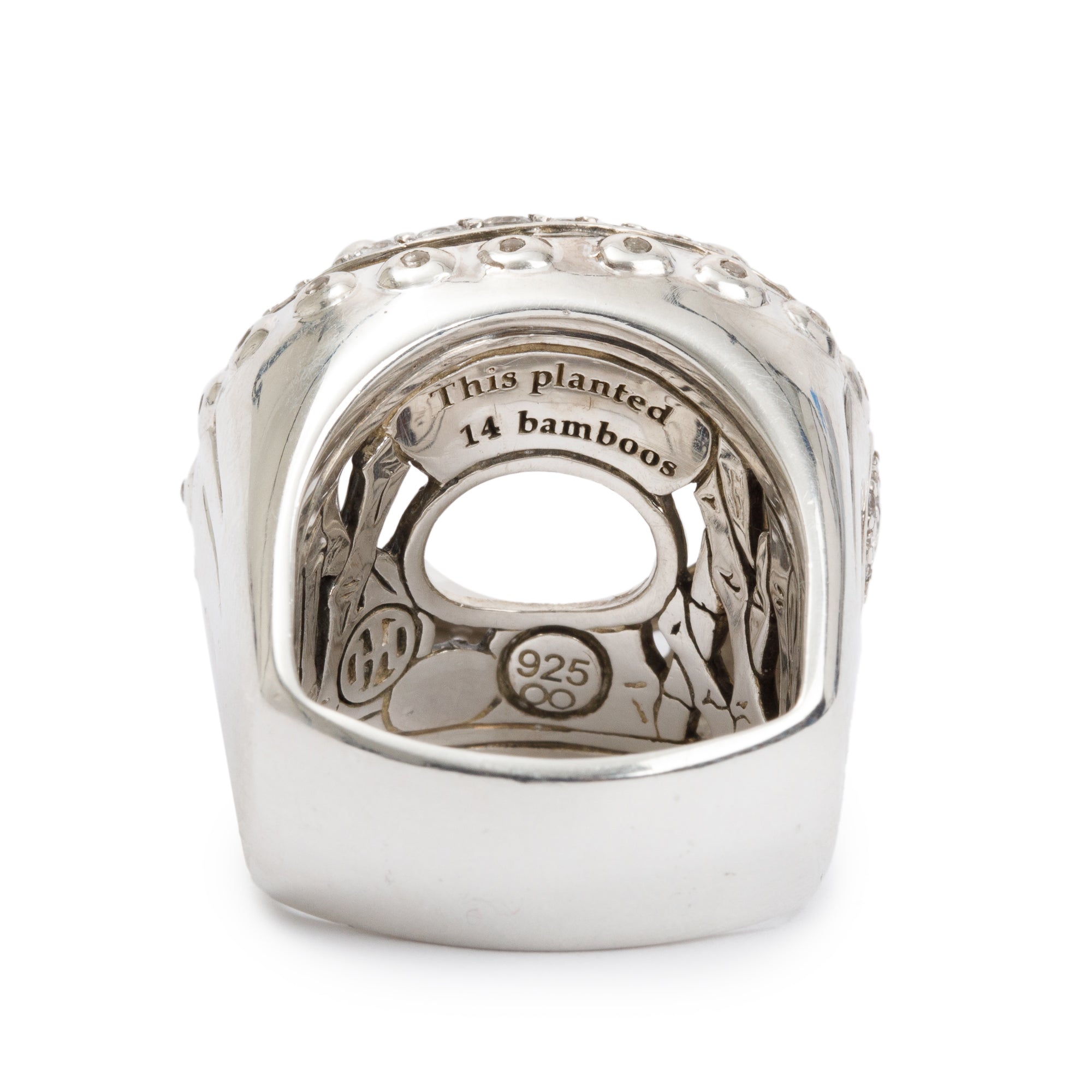 John Hardy Sterling Silver Bamboo White Topaz & Sapphire Dome Ring, Size 7
