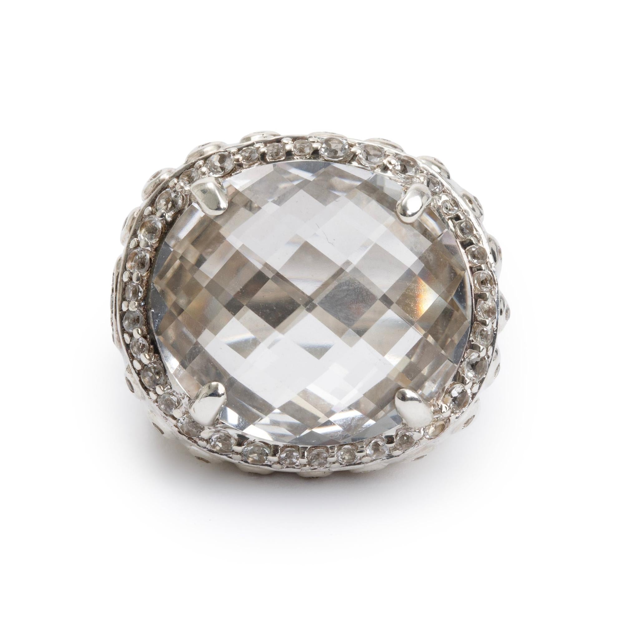 John Hardy Sterling Silver Bamboo White Topaz & Sapphire Dome Ring, Size 7