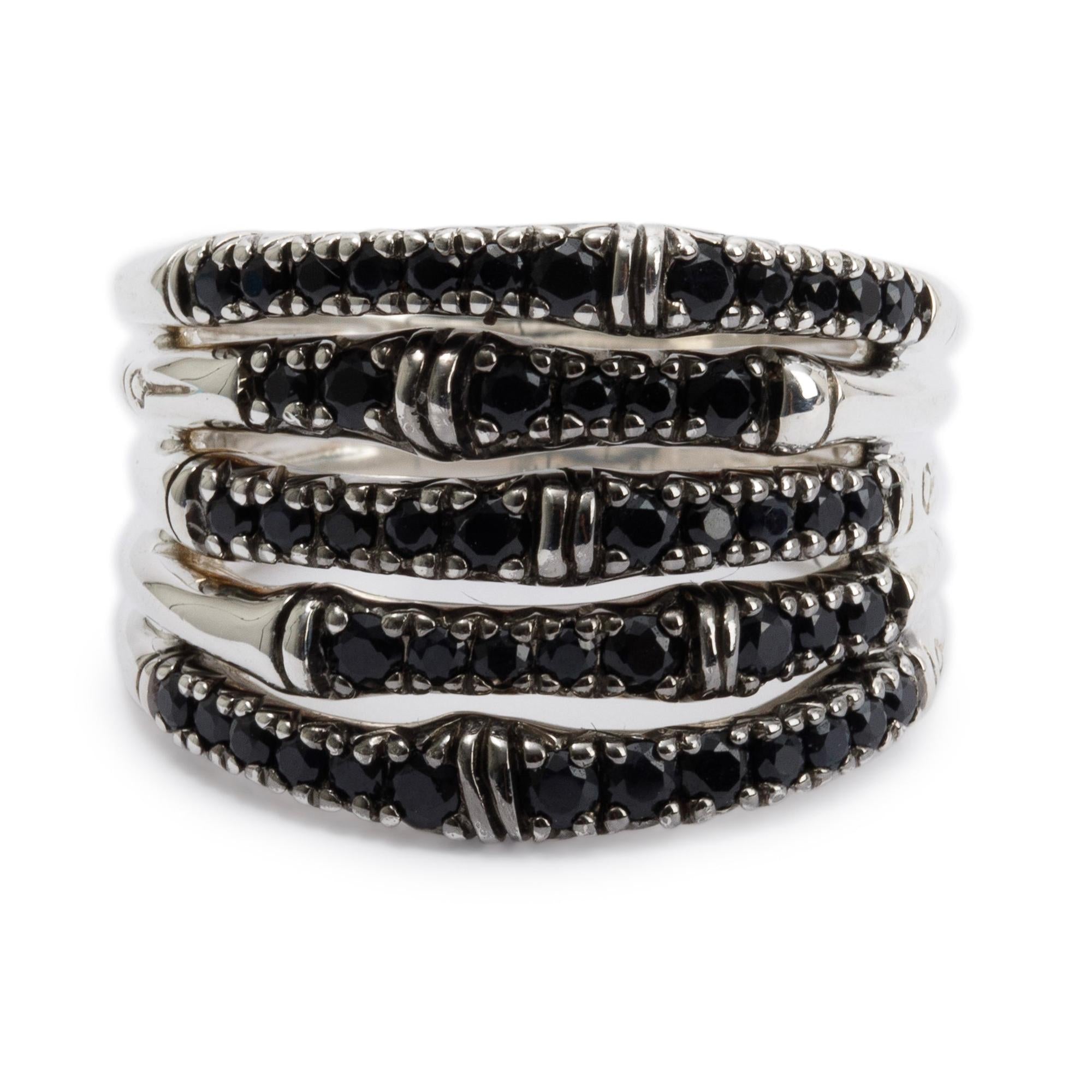 John Hardy Sterling Silver Black Sapphire Bamboo Lava Wide Ring