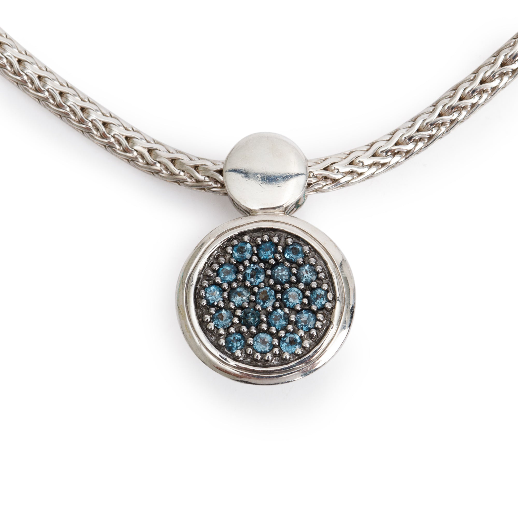 John Hardy Sterling Silver Black Sapphire Dot Lava Round Drop Pendant Necklace