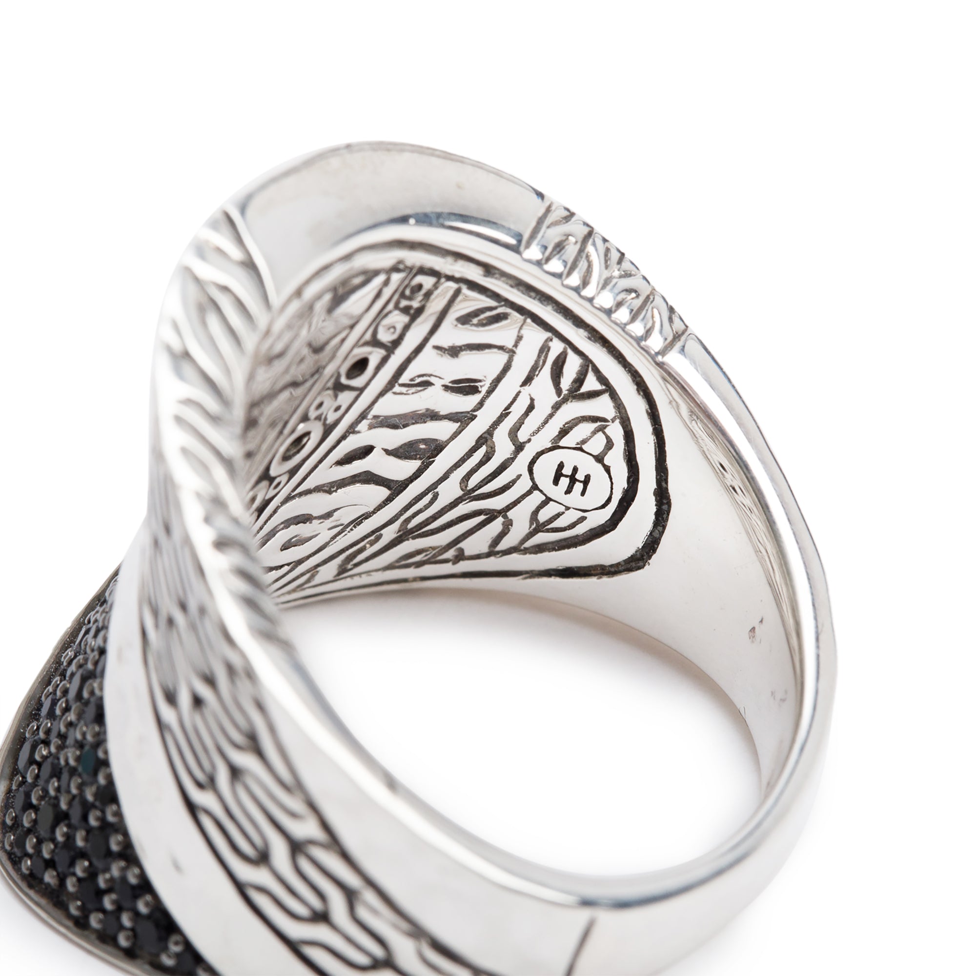 John Hardy Sterling Silver Black Spinel & Sapphire Hammered Saddle Ring, Size 8