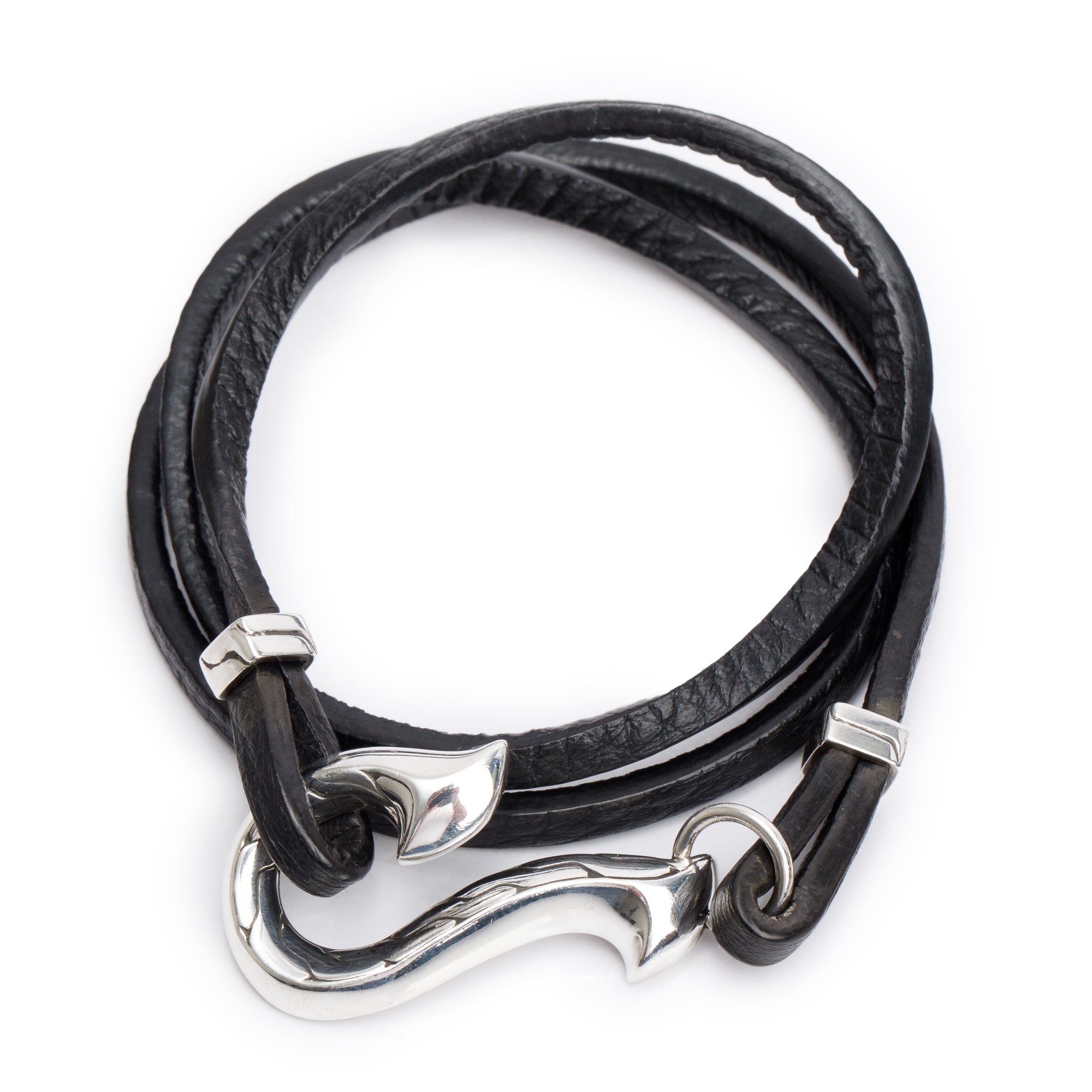 John Hardy Sterling Silver Dayak Triple Wrap Leather Bracelet