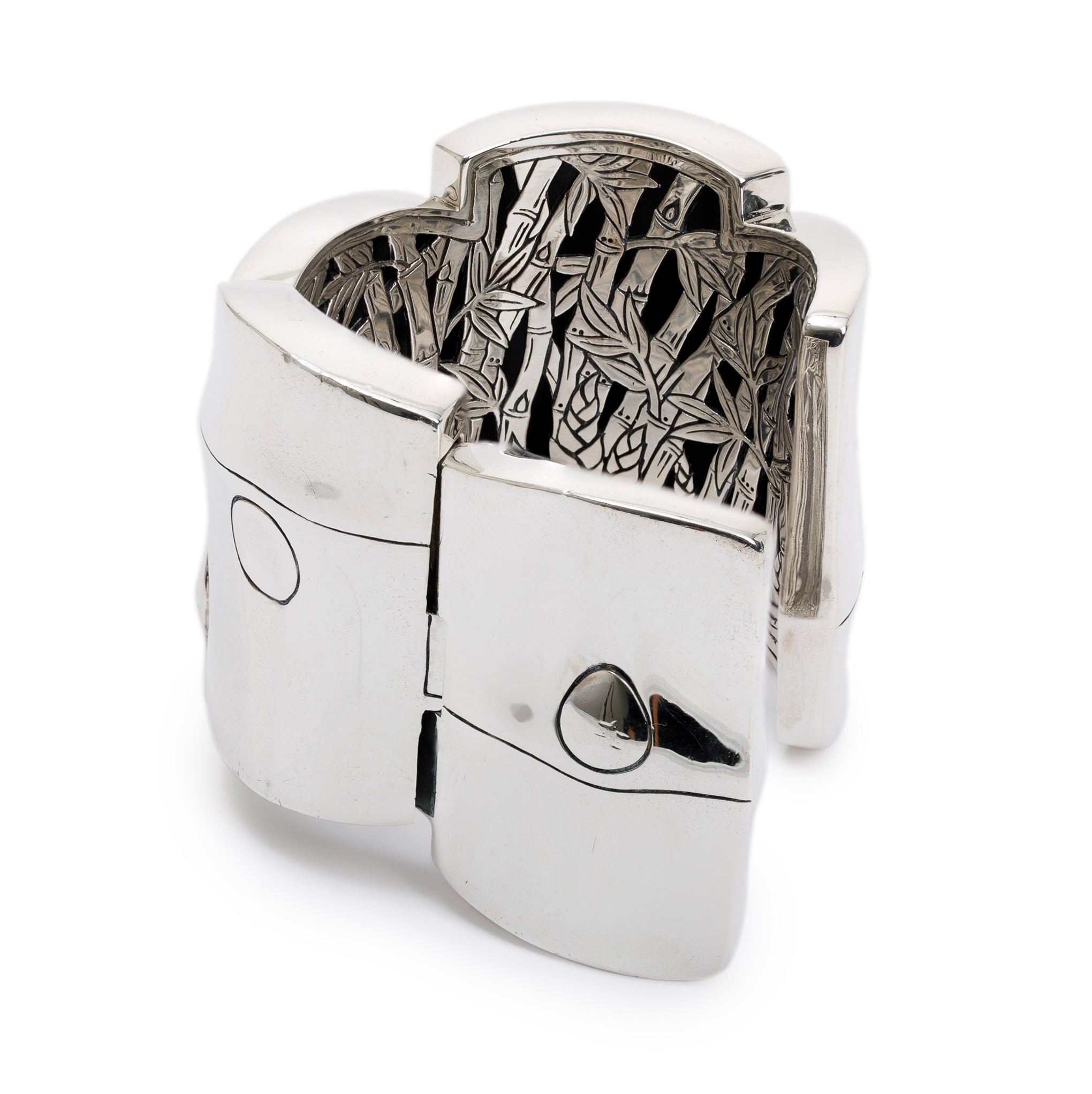 John Hardy Sterling Silver Extra Wide Bamboo Hinged Cuff Bangle