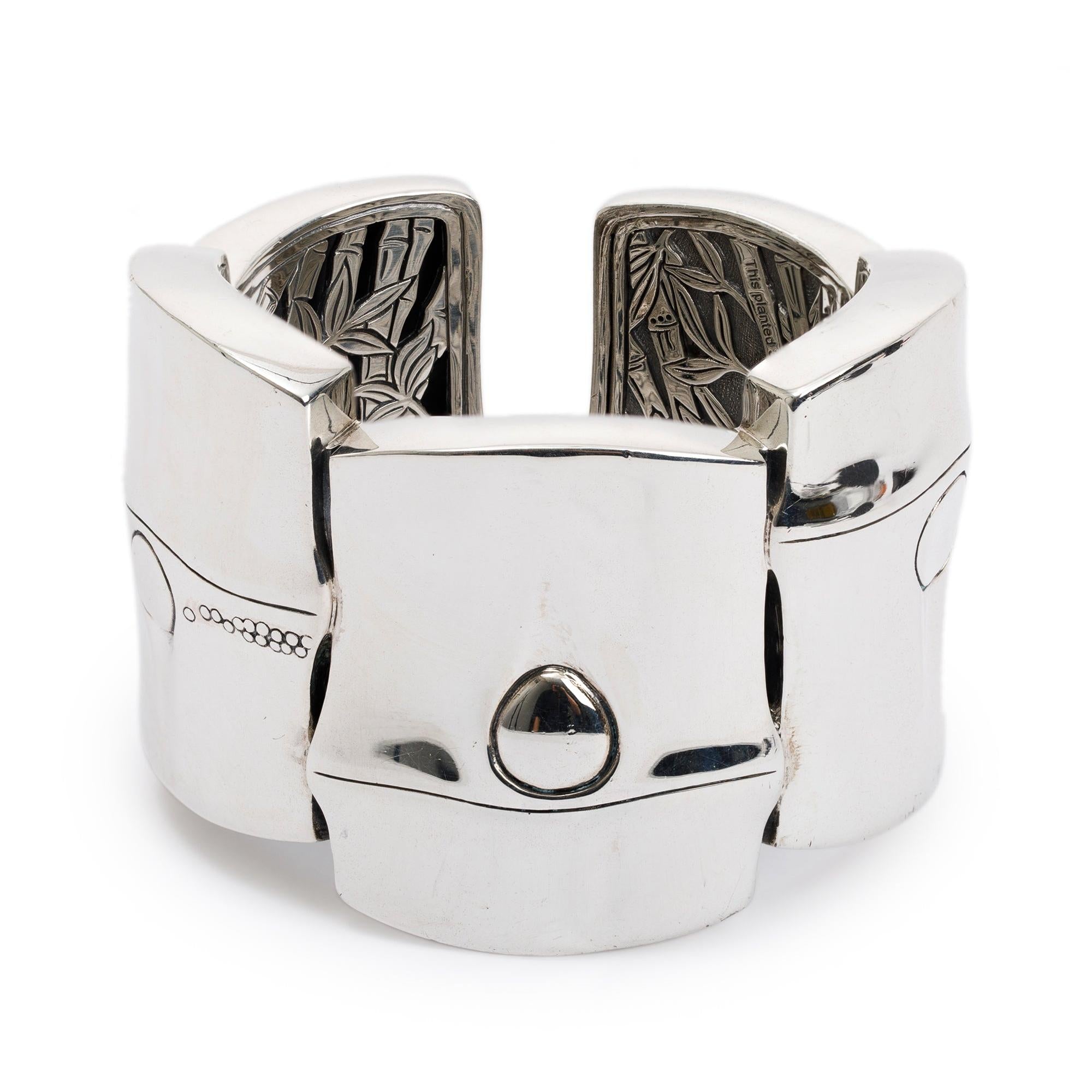 John Hardy Sterling Silver Extra Wide Bamboo Hinged Cuff Bangle