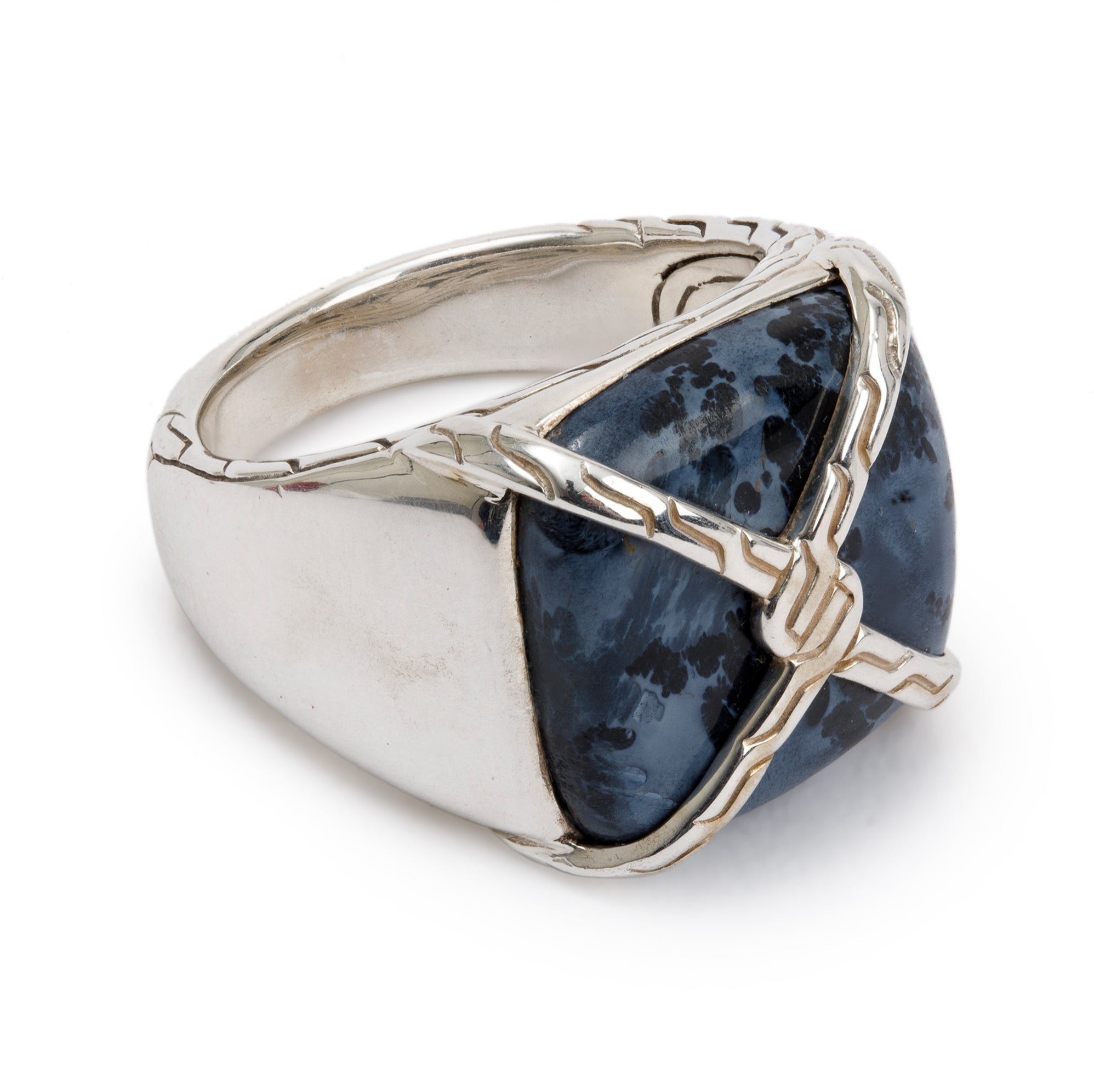 John Hardy Sterling Silver Pietersite Knot Chain Signet Ring, Size 10
