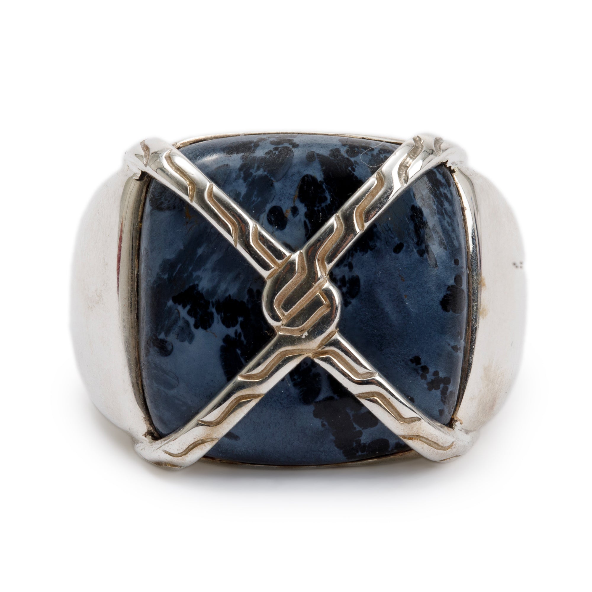 John Hardy Sterling Silver Pietersite Knot Chain Signet Ring, Size 10